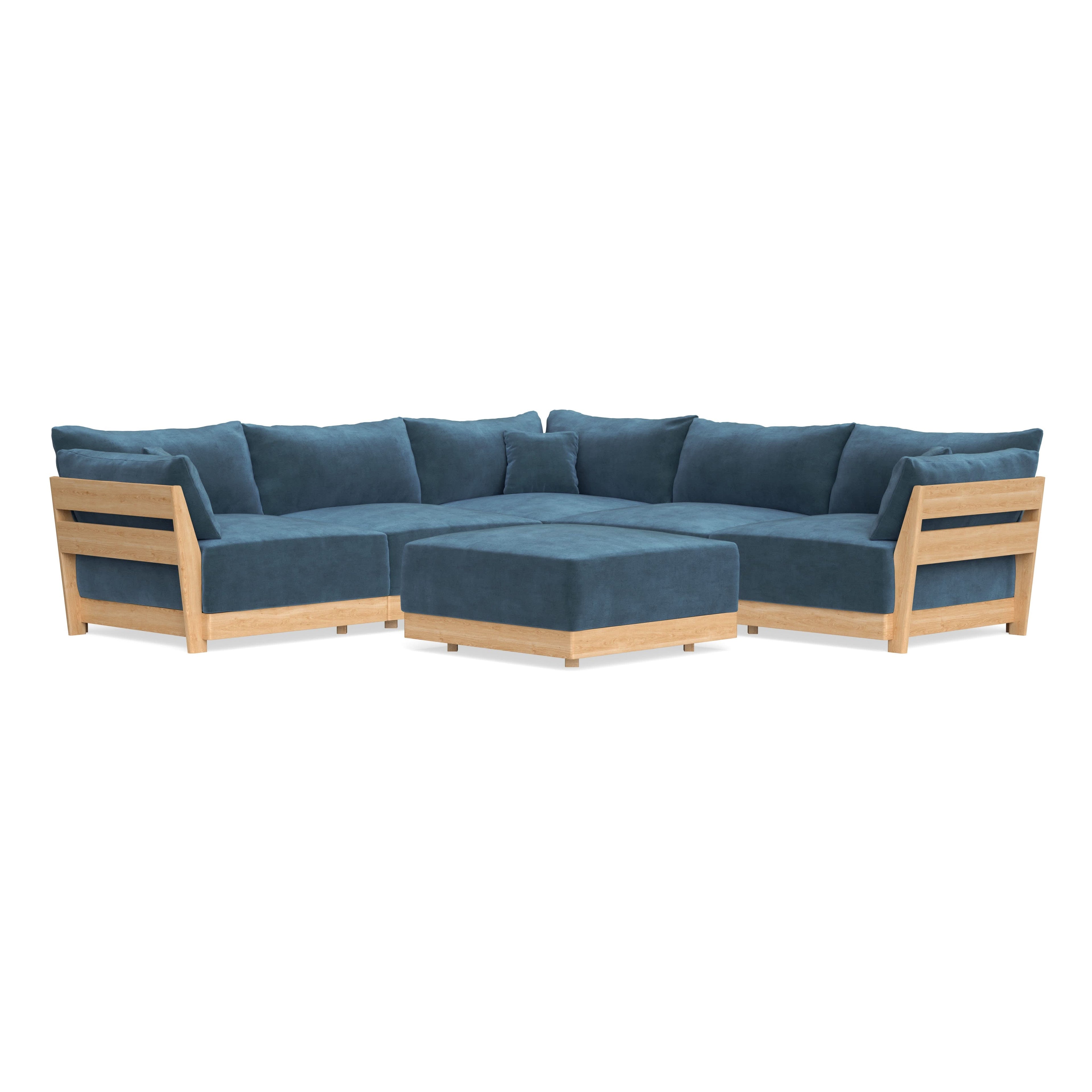 Modular Bondi Latte 5-Seater Corner Sectional + Ottoman in Oxford Blue | Memory Foam Blend
