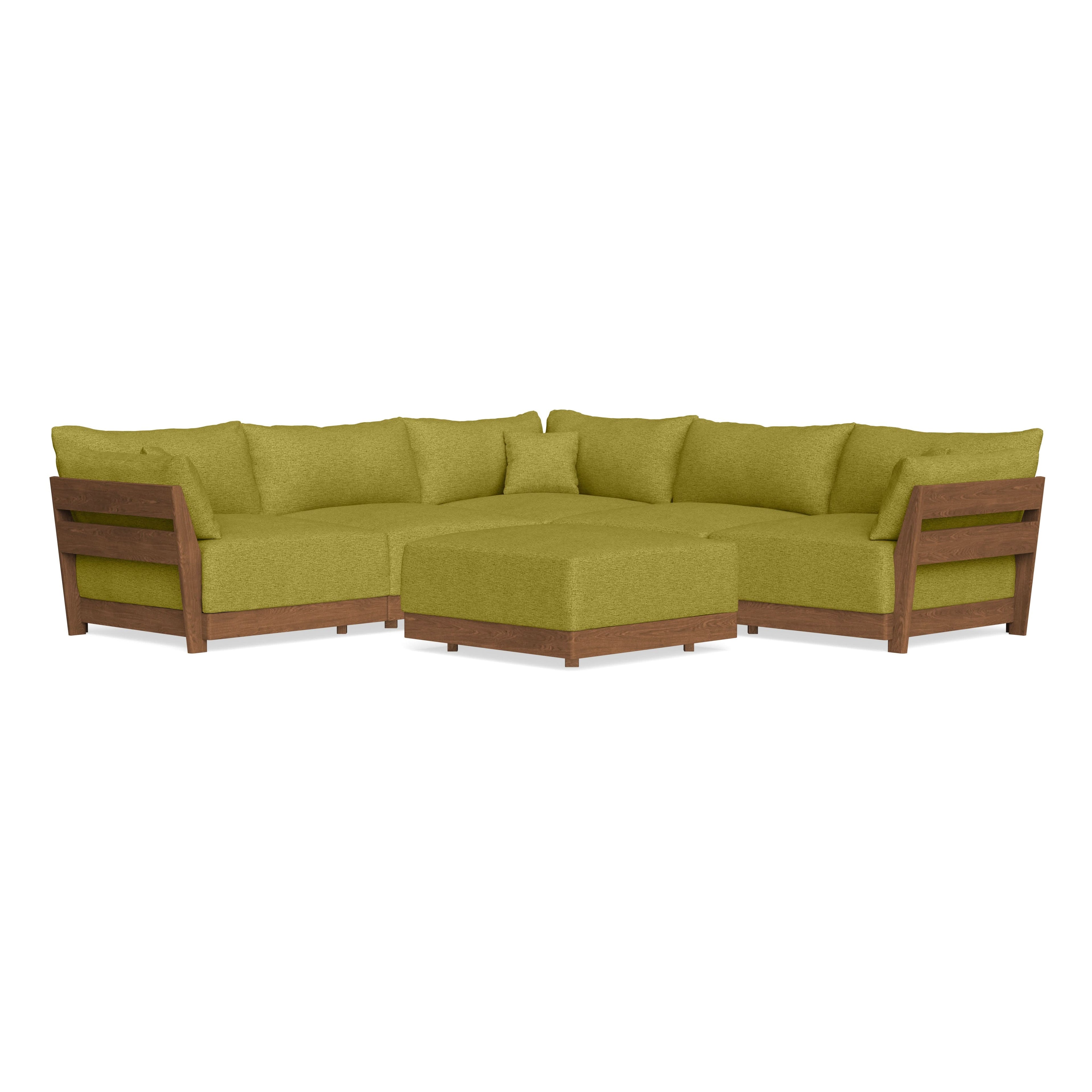 Modular Bondi Espresso 5-Seater Corner Sectional + Ottoman in Avocado | Classic Blend