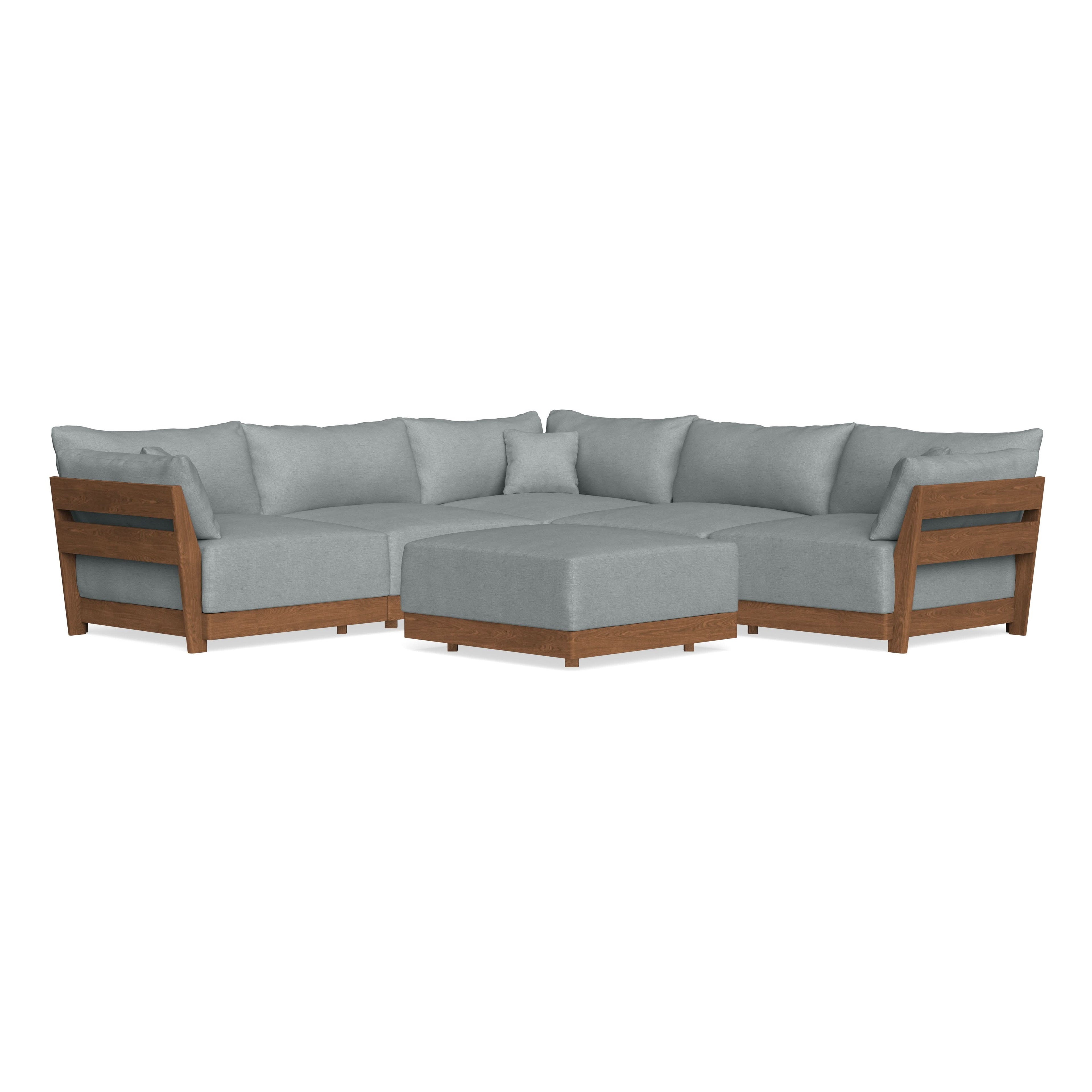 Modular Bondi Espresso 5-Seater Corner Sectional + Ottoman in Light Steel | Classic Blend