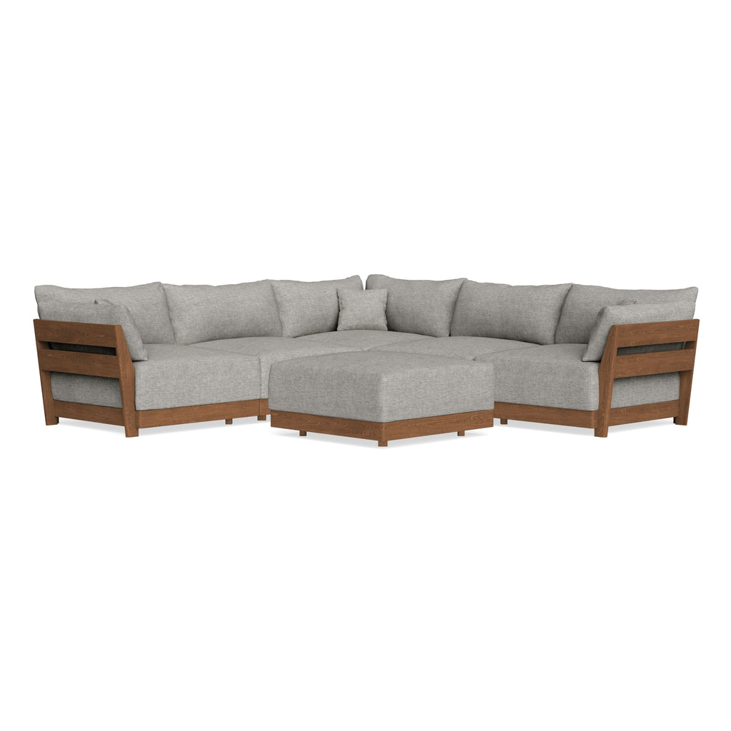 Modular Bondi Espresso 5-Seater Corner Sectional + Ottoman in Fog | Classic Blend