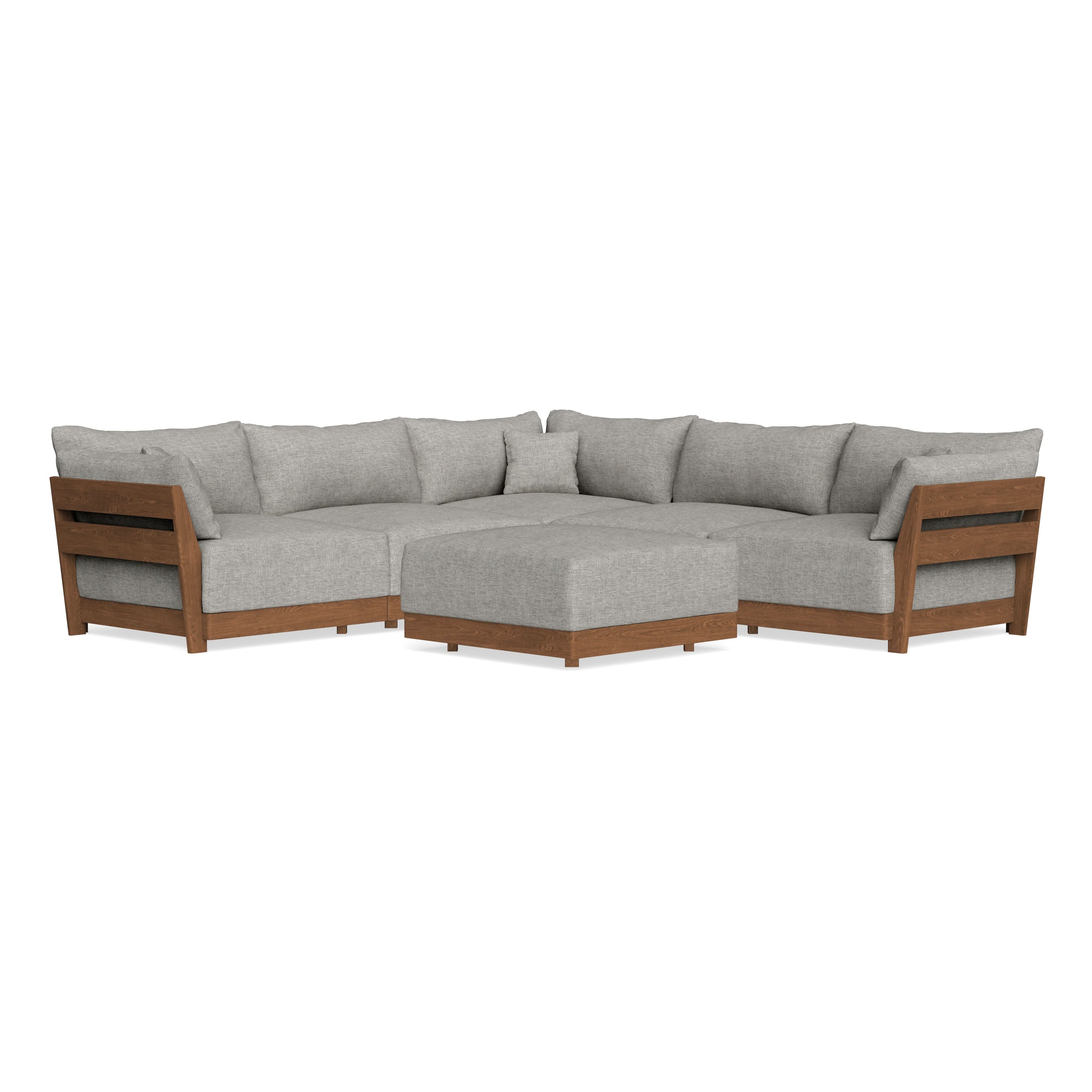 Modular Bondi Espresso 5-Seater Corner Sectional + Ottoman in Fog | Classic Blend