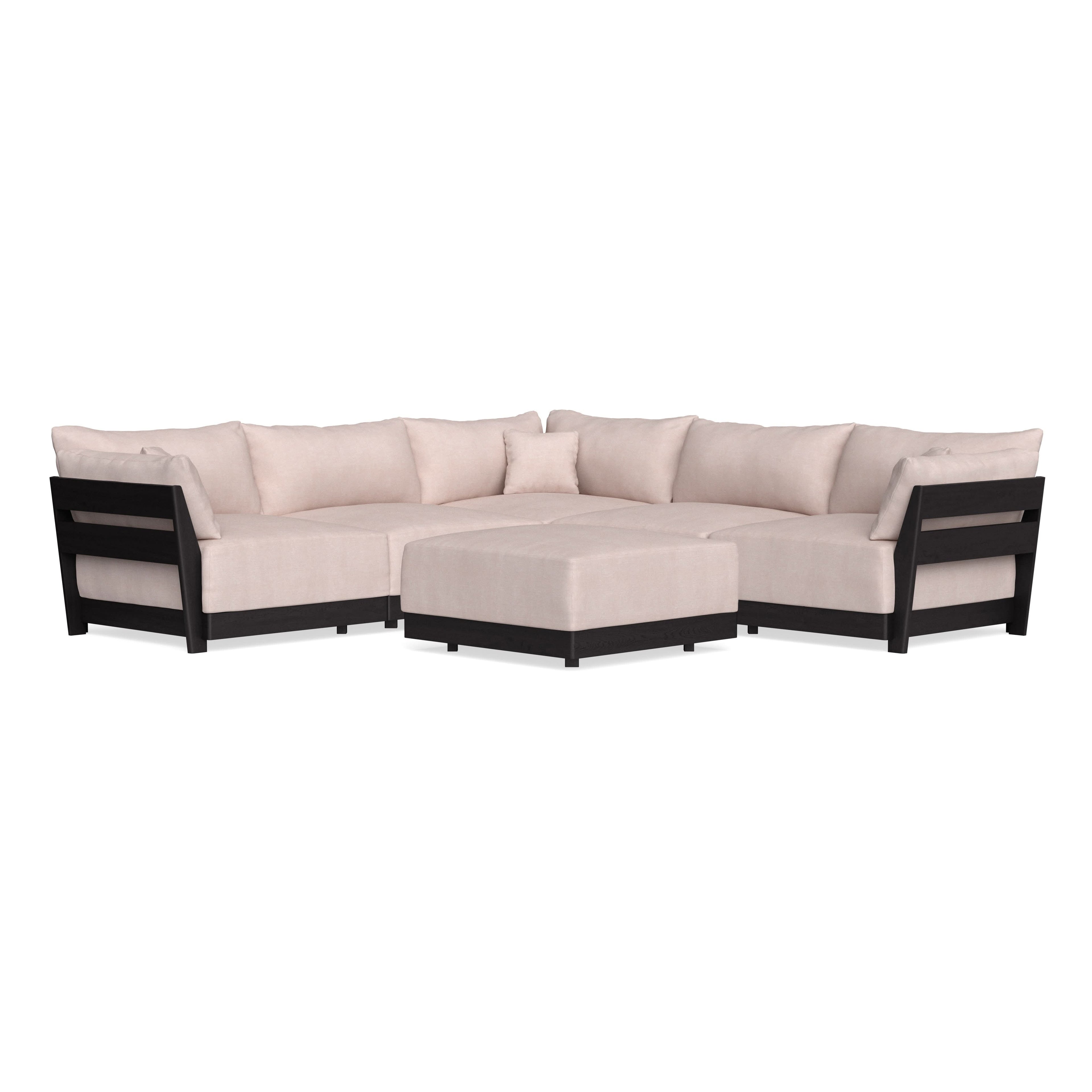 Modular Bondi Black 5-Seater Corner Sectional + Ottoman in Blush | Classic Blend