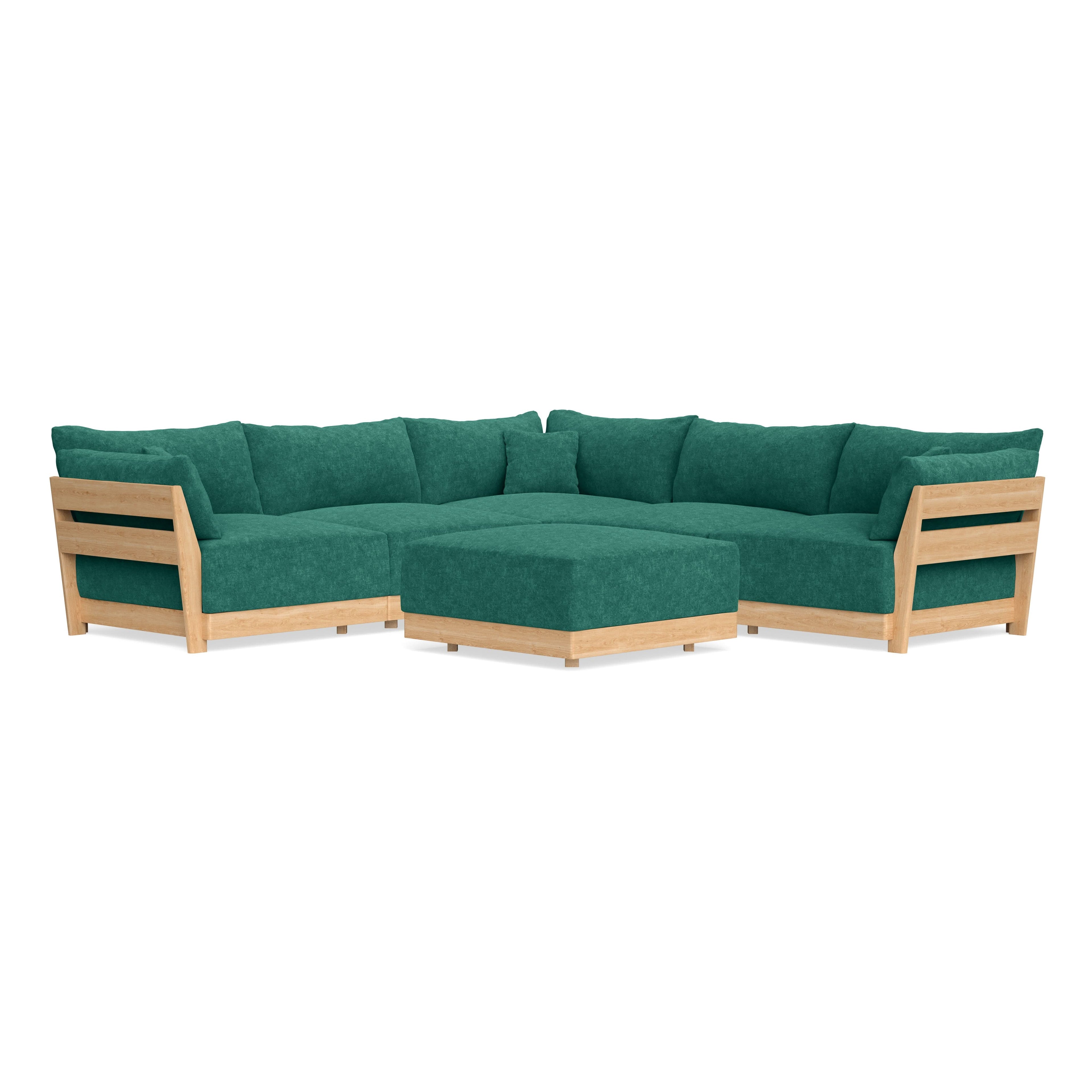 Modular Bondi Latte 5-Seater Corner Sectional + Ottoman in Jade Green | Memory Foam Blend