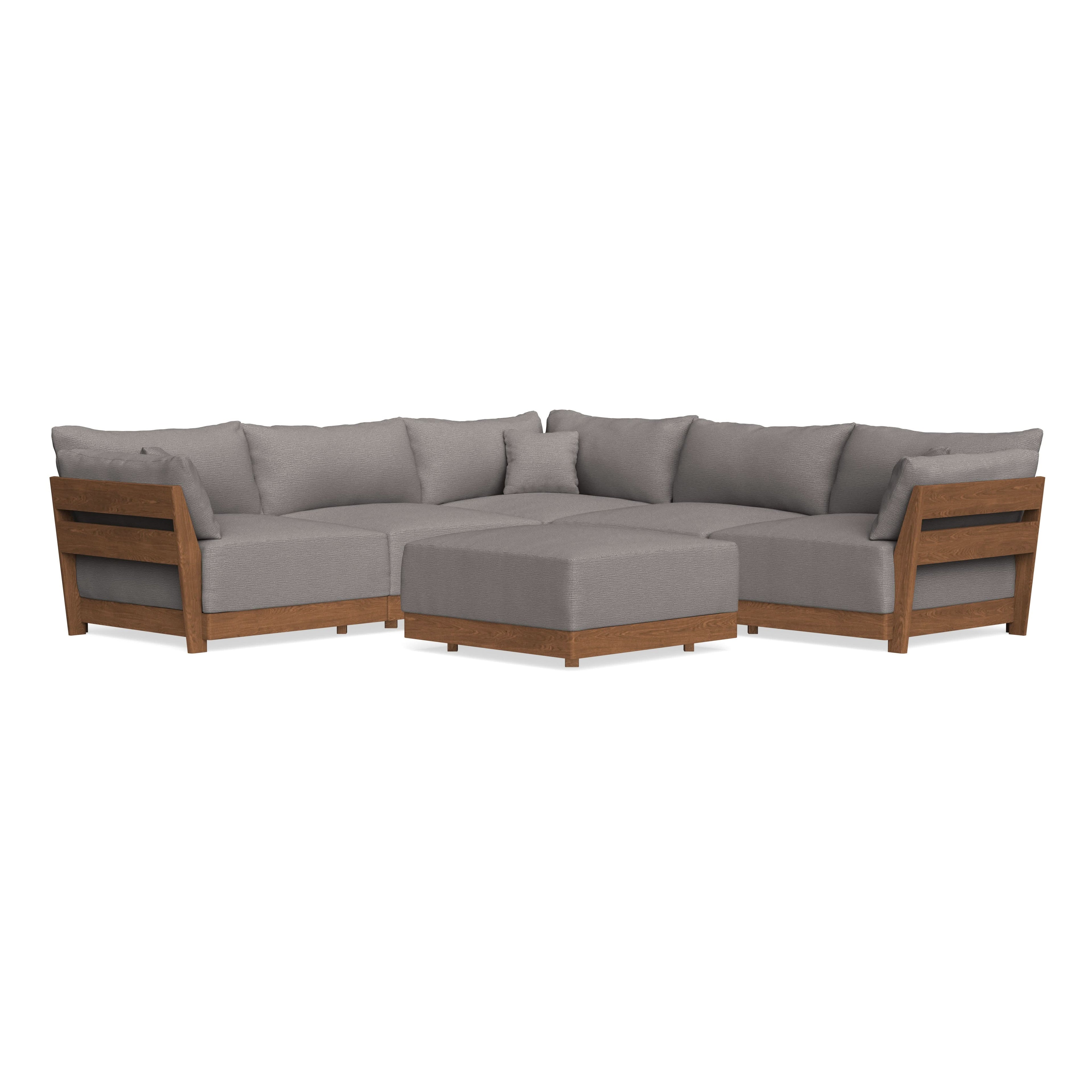 Modular Bondi Espresso 5-Seater Corner Sectional + Ottoman in Cement | Classic Blend