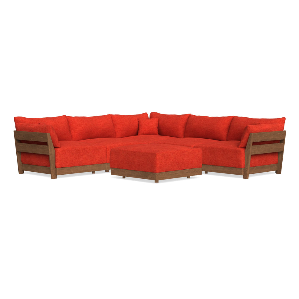 Modular Bondi Espresso 5-Seater Corner Sectional + Ottoman in Poppy Orange | Classic Blend