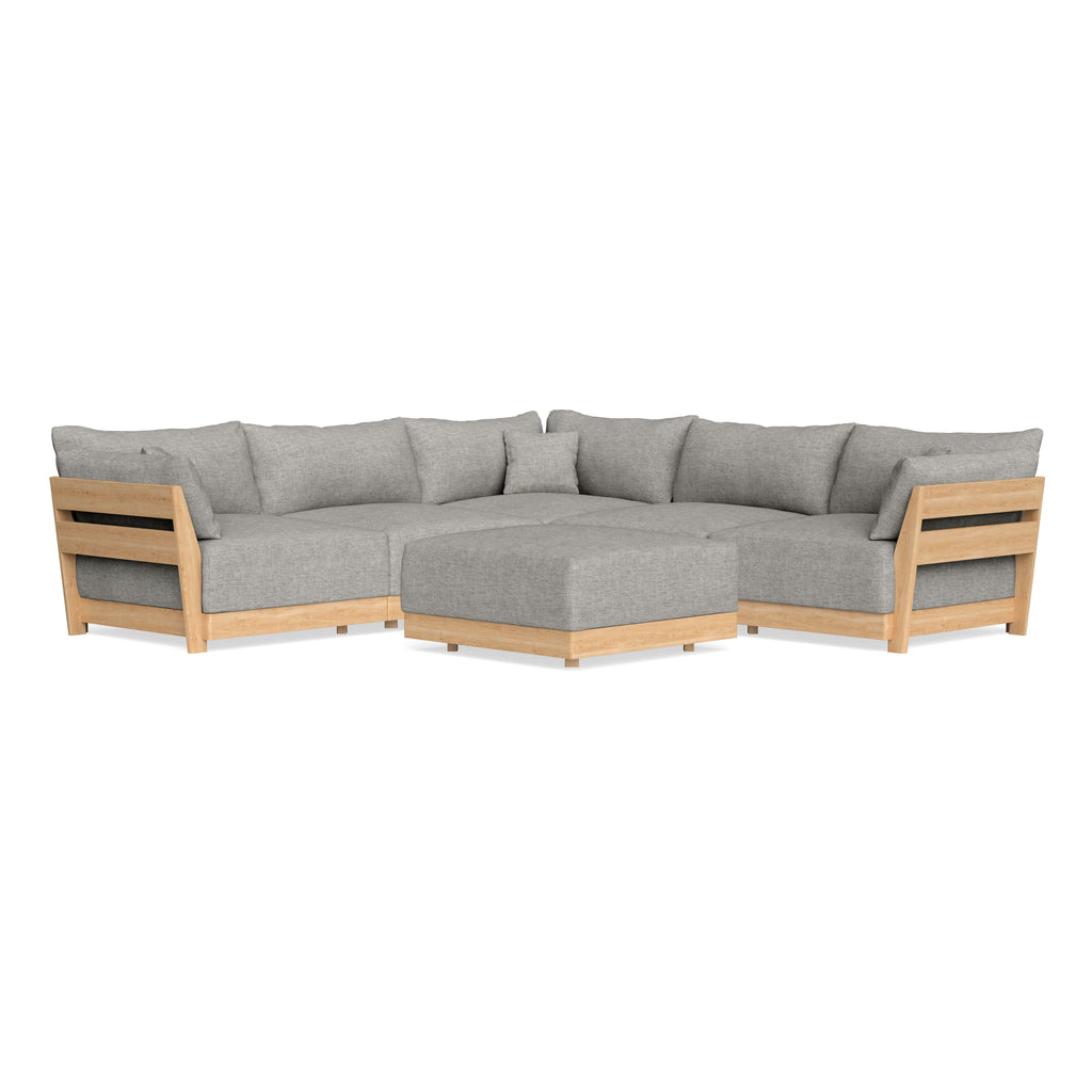 Modular Bondi Latte 5-Seater Corner Sectional + Ottoman in Fog | Classic Blend