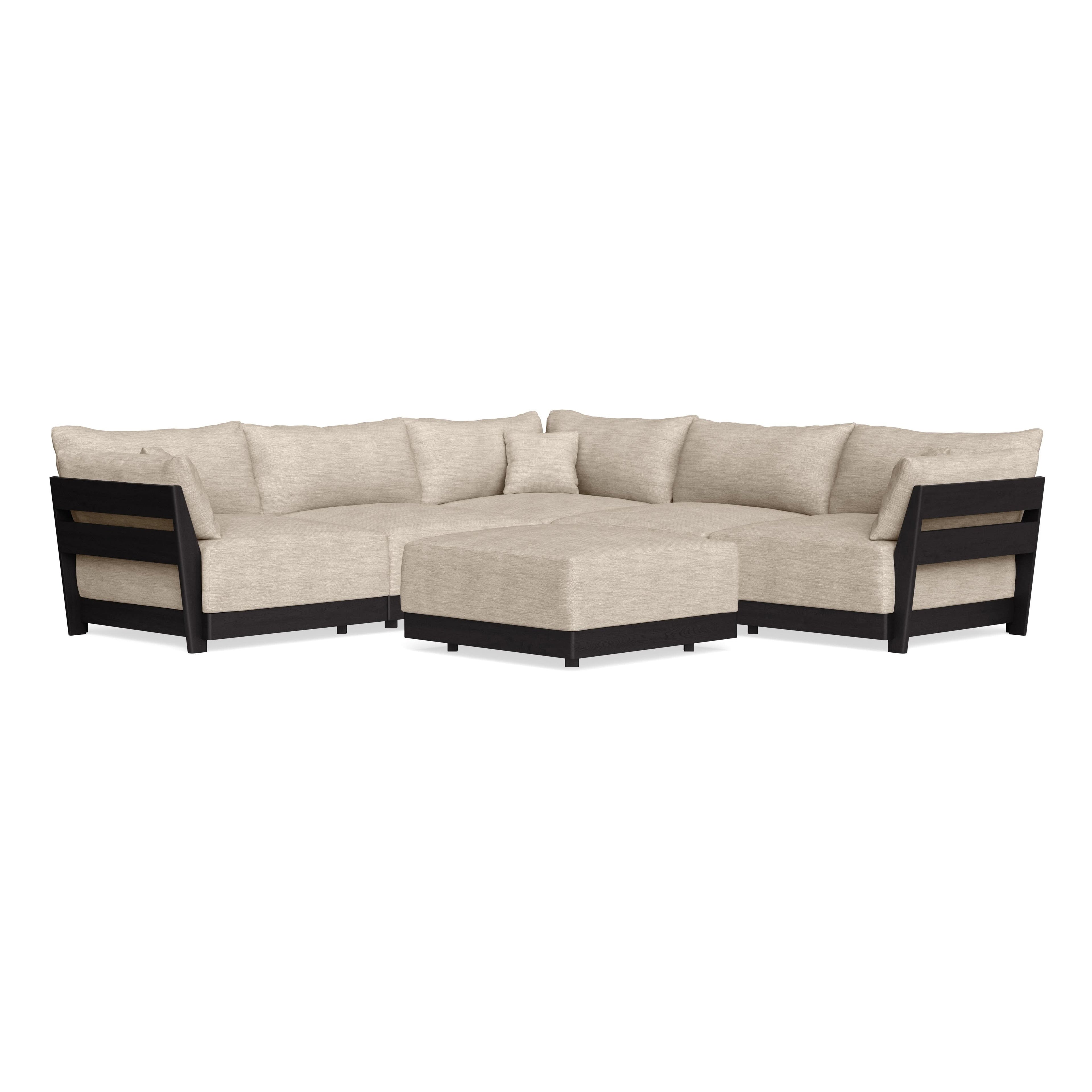 Modular Bondi Black 5-Seater Corner Sectional + Ottoman in Wheat | Classic Blend