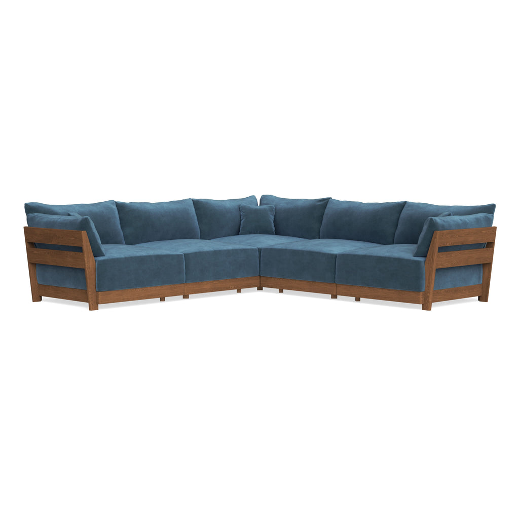 Modular Bondi Espresso 5-Seater Corner Sectional in Oxford Blue | Memory Foam Blend