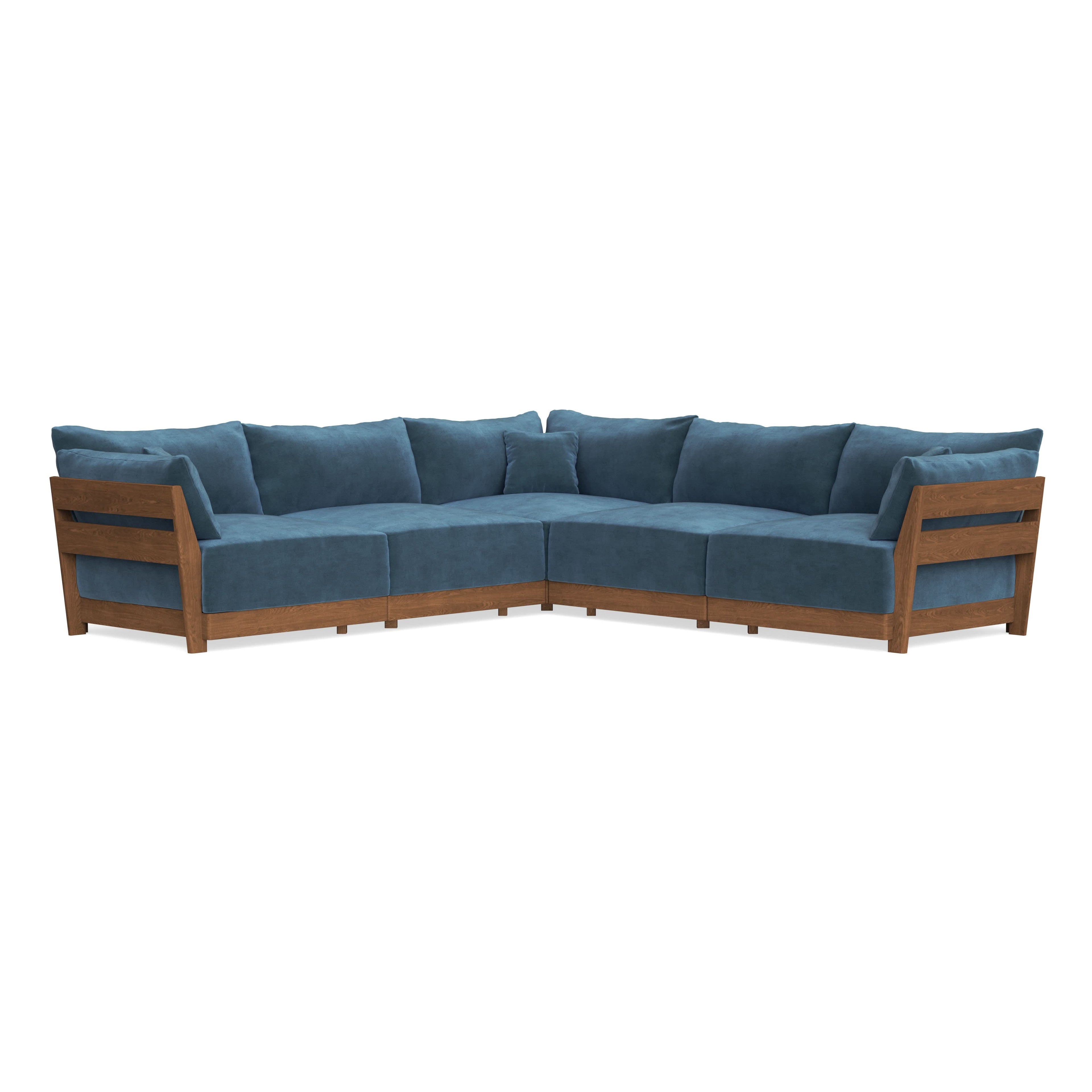 Modular Bondi Espresso 5-Seater Corner Sectional in Oxford Blue | Memory Foam Blend