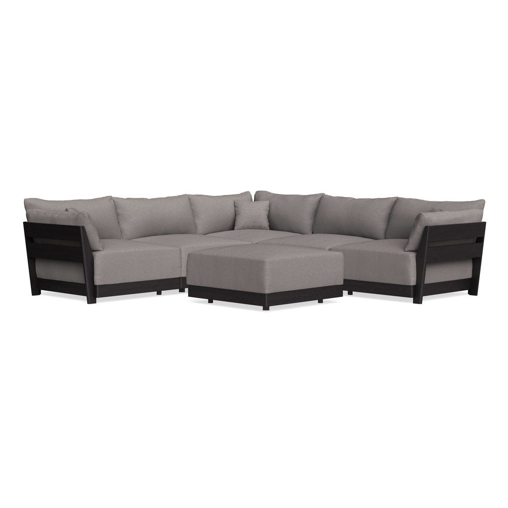 Modular Bondi Black 5-Seater Corner Sectional + Ottoman in Cement | Classic Blend