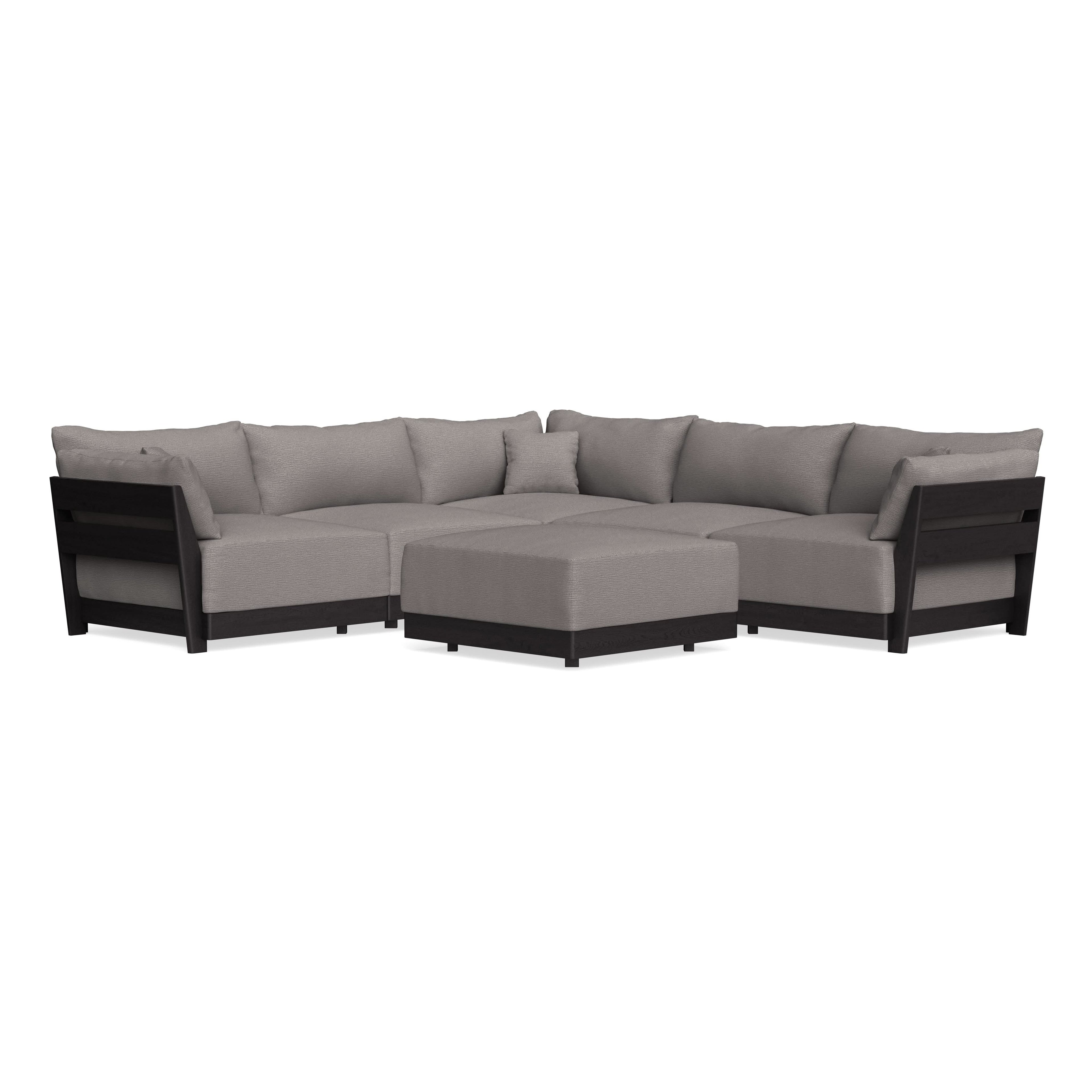 Modular Bondi Black 5-Seater Corner Sectional + Ottoman in Cement | Classic Blend