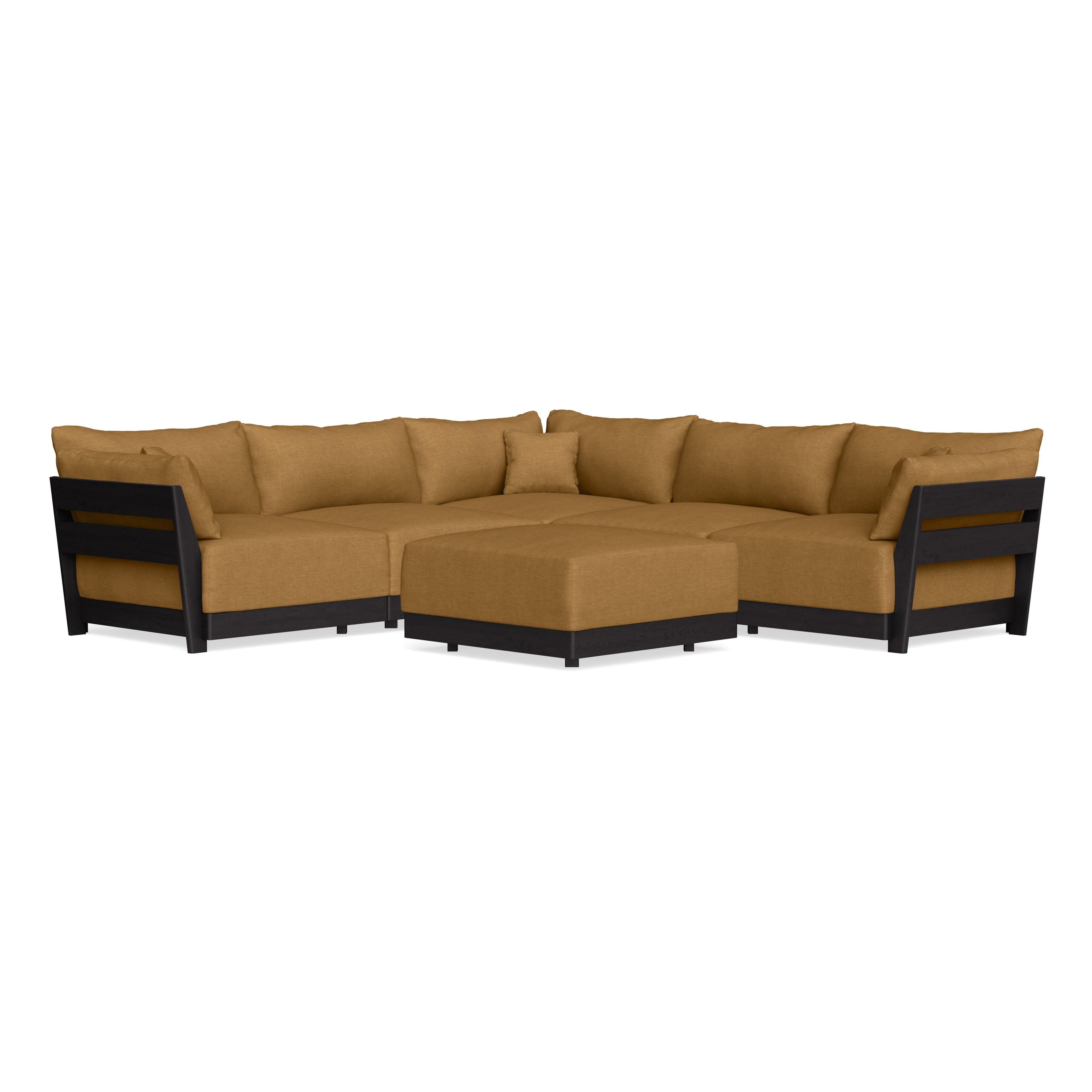 Modular Bondi Black 5-Seater Corner Sectional + Ottoman in Dijon | Classic Blend