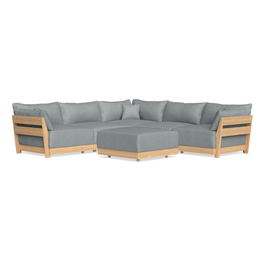 Modular Bondi Latte 5-Seater Corner Sectional + Ottoman in Light Steel | Memory Foam Blend
