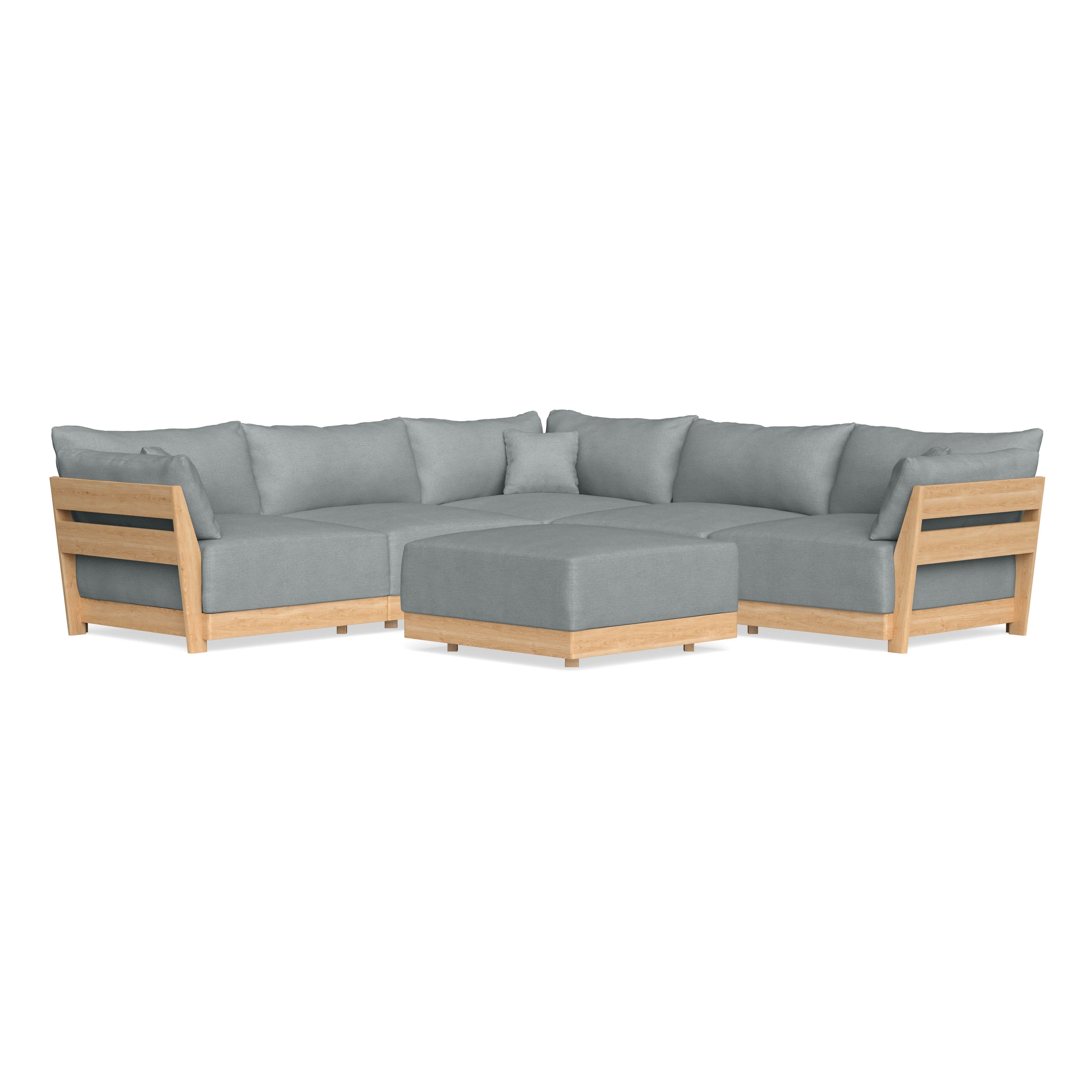 Modular Bondi Latte 5-Seater Corner Sectional + Ottoman in Light Steel | Memory Foam Blend