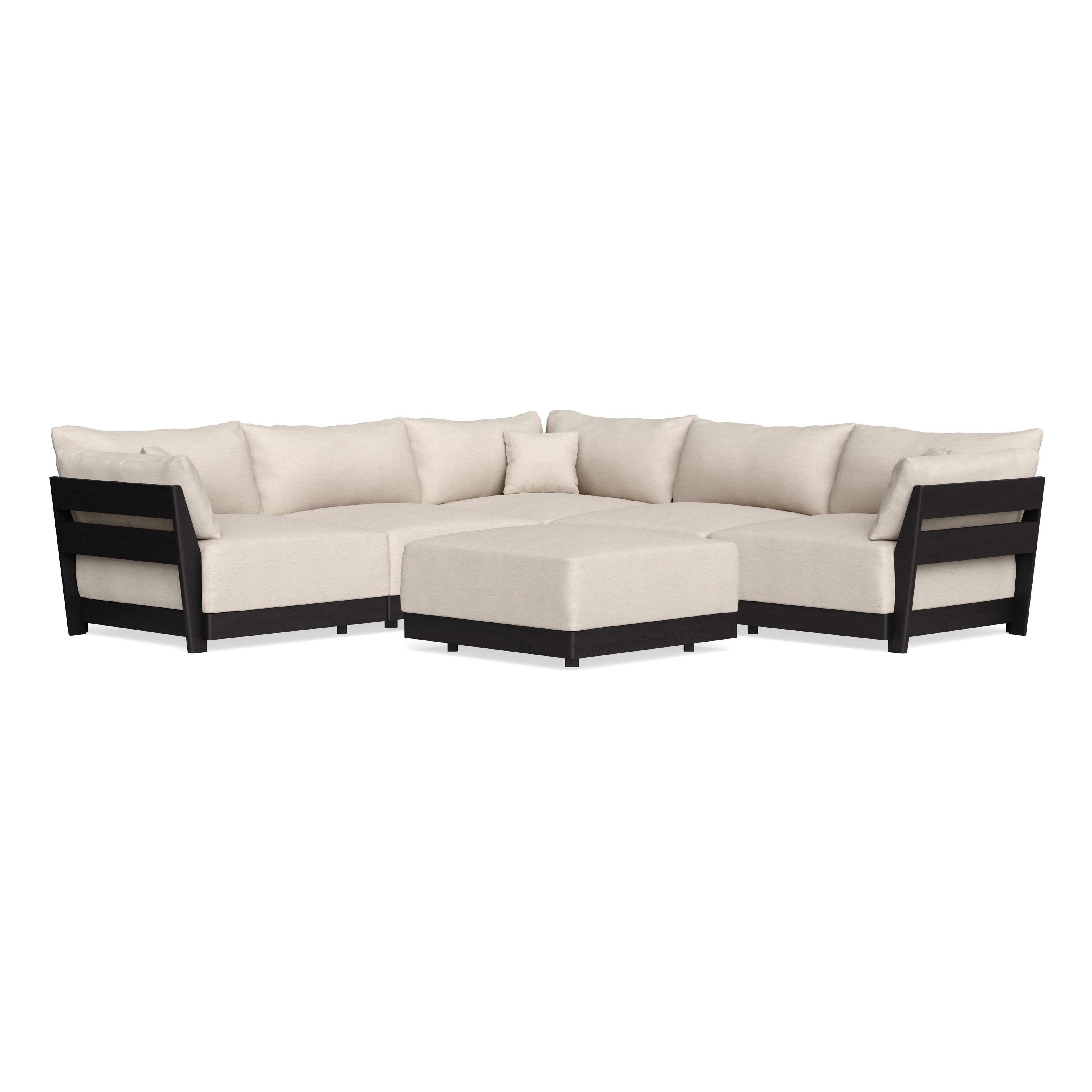 Modular Bondi Black 5-Seater Corner Sectional + Ottoman in Seashell | Classic Blend