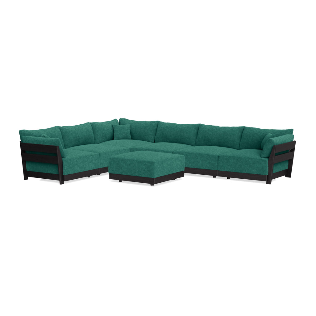 Modular Bondi Black 6-Seater Corner Sectional + Ottoman in Jade Green | Classic Blend