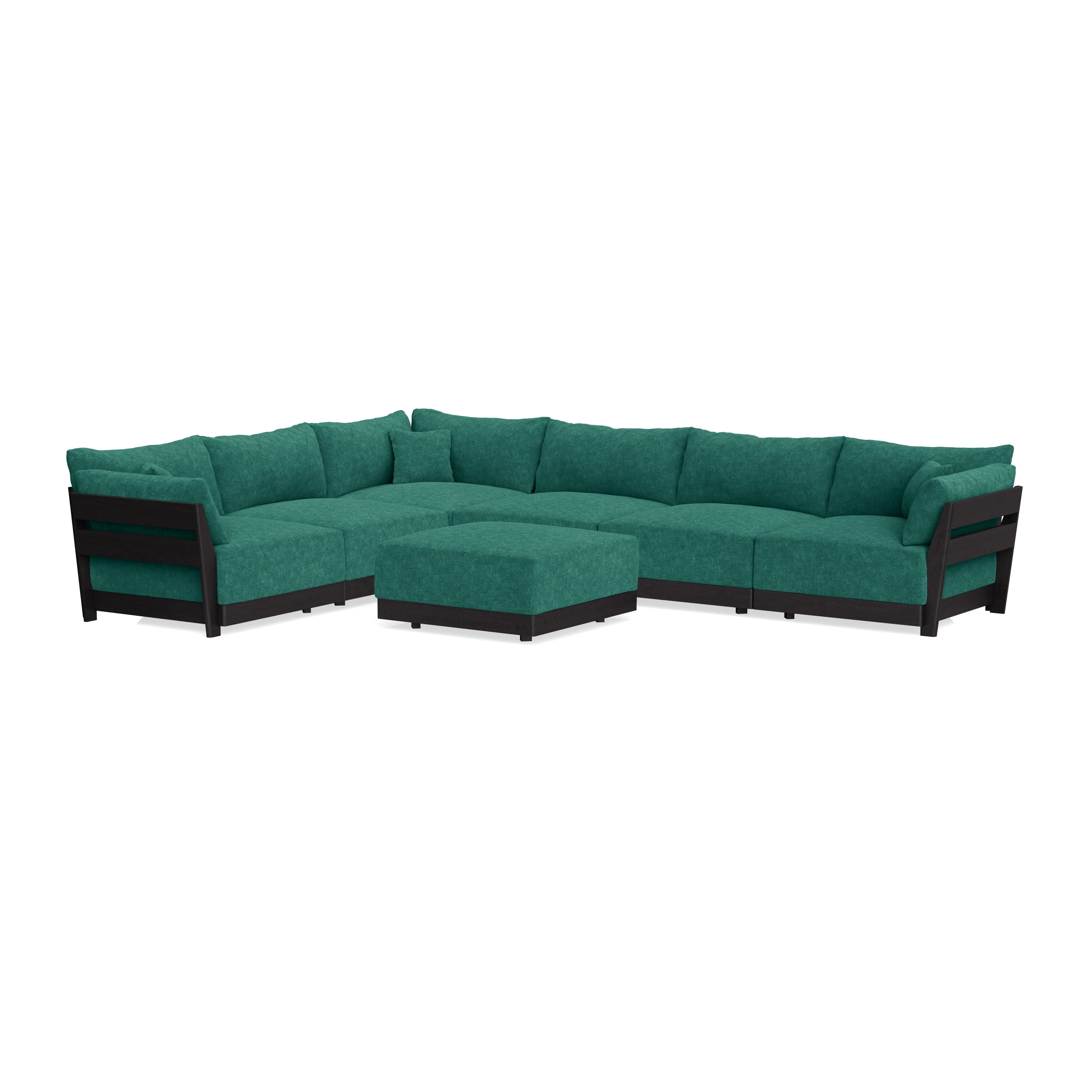Modular Bondi Black 6-Seater Corner Sectional + Ottoman in Jade Green | Classic Blend