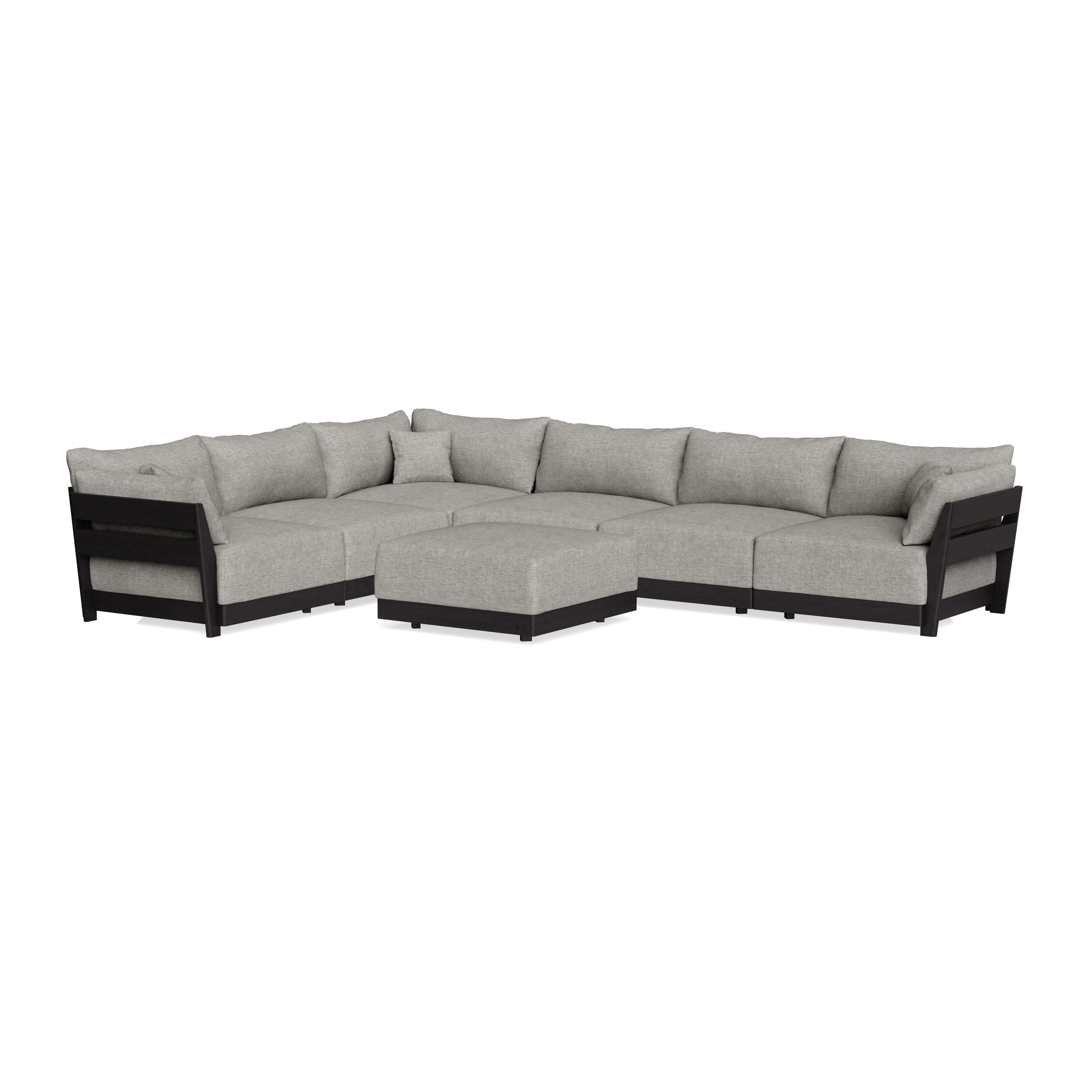 Modular Bondi Black 6-Seater Corner Sectional + Ottoman in Fog | Memory Foam Blend