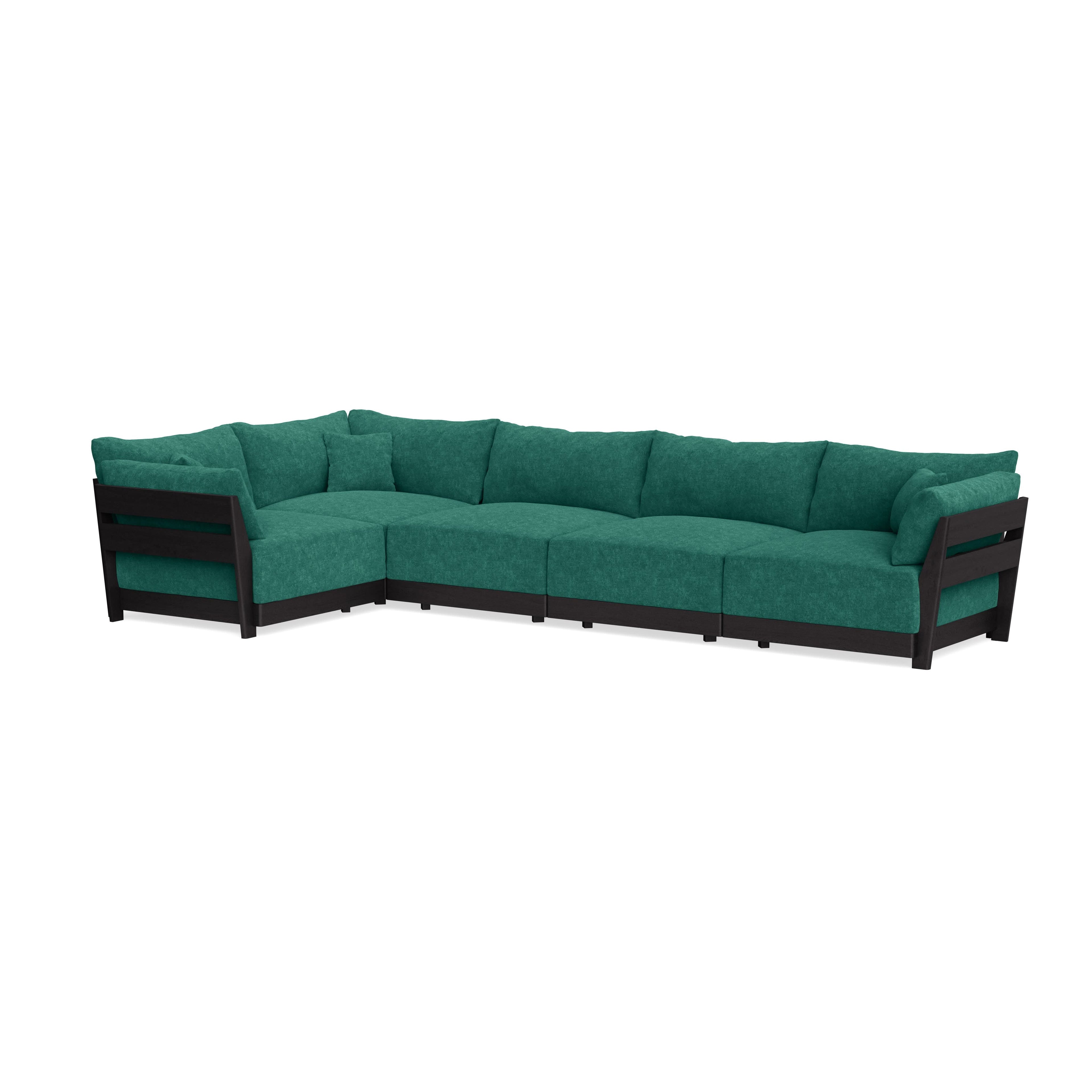 Modular Bondi Black 5-Seater L-Sectional in Jade Green | Memory Foam Blend