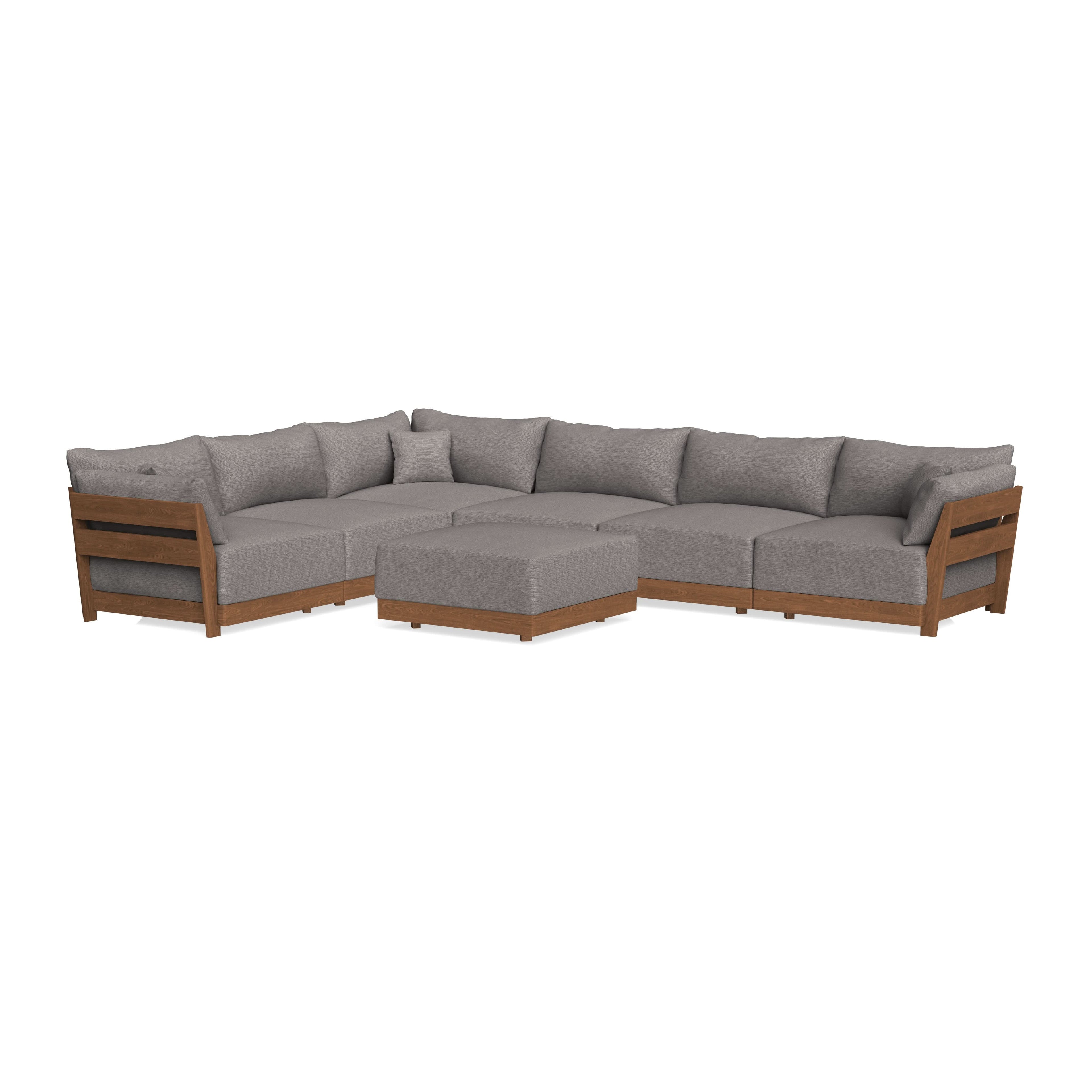 Modular Bondi Espresso 6-Seater Corner Sectional + Ottoman in Cement | Classic Blend