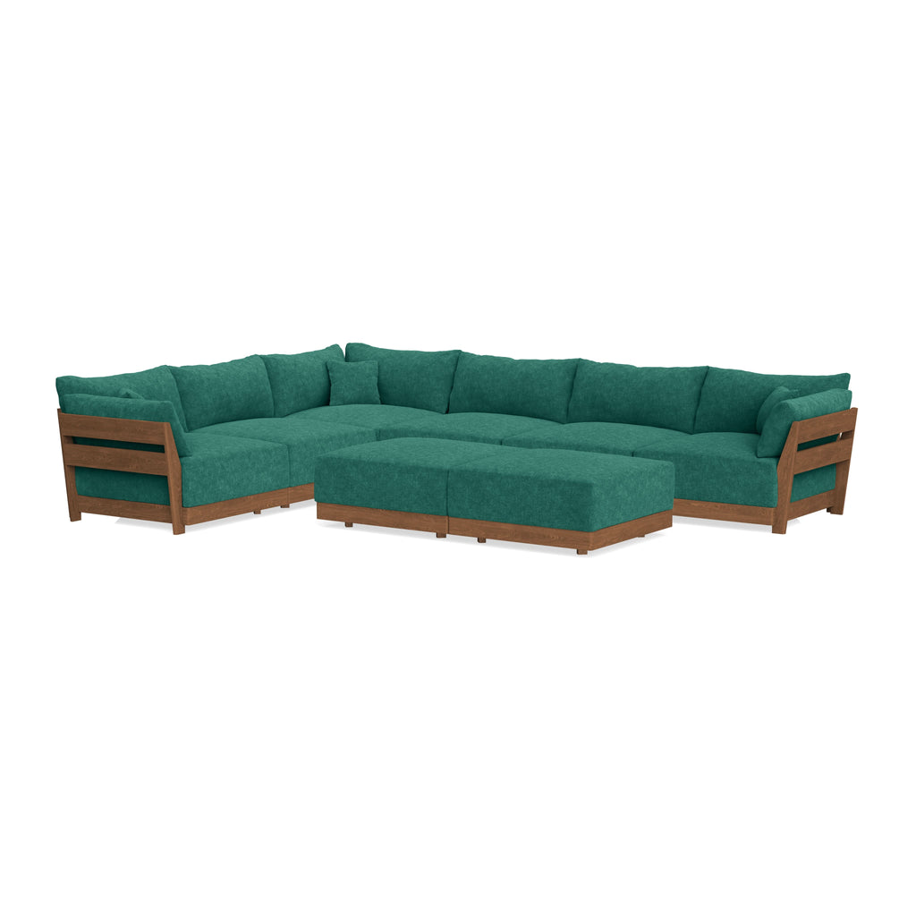 Modular Bondi Espresso 6-Seater Corner Sectional + Bench Ottoman in Jade Green | Classic Blend