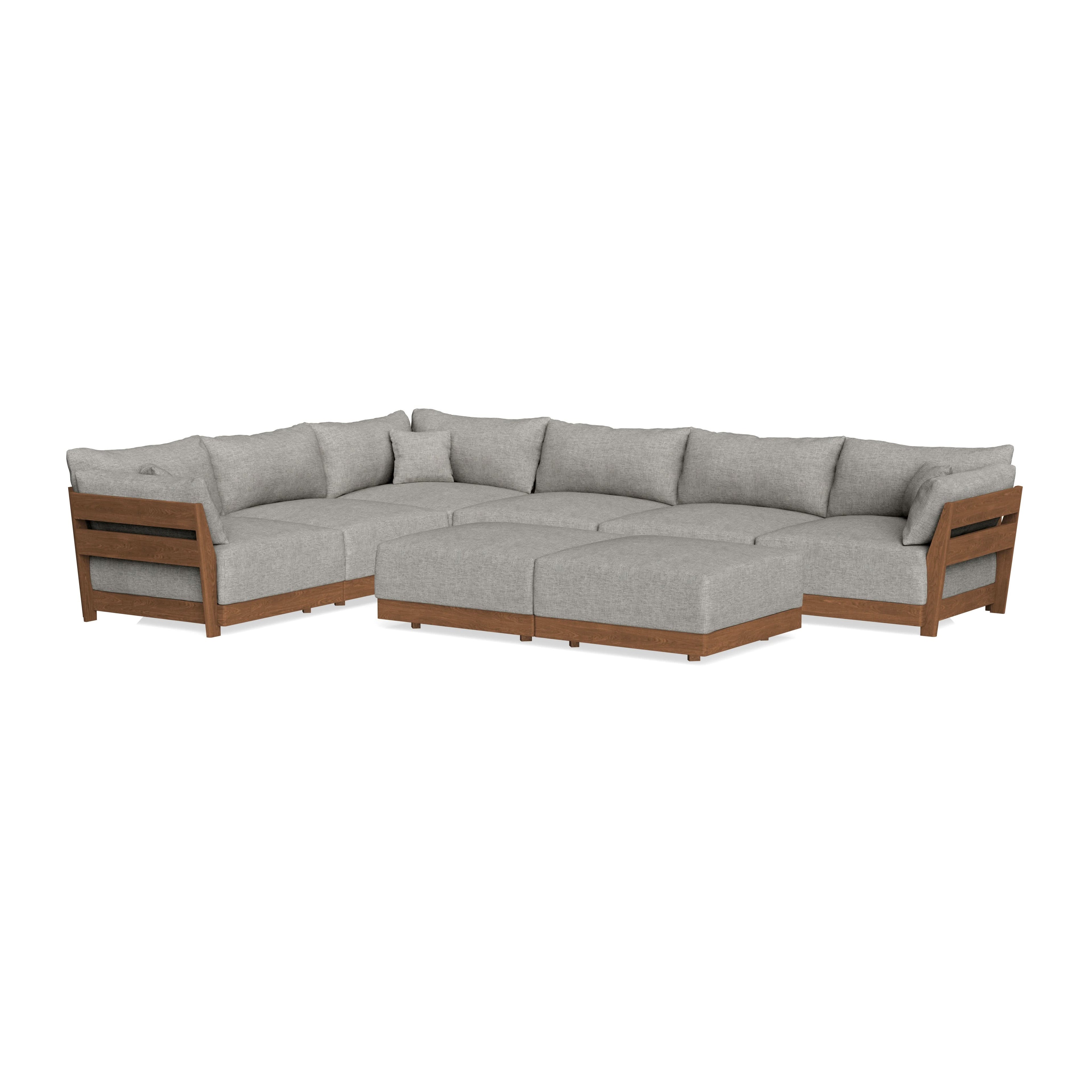 Modular Bondi Espresso 6-Seater Corner Sectional + Bench Ottoman in Fog | Memory Foam Blend