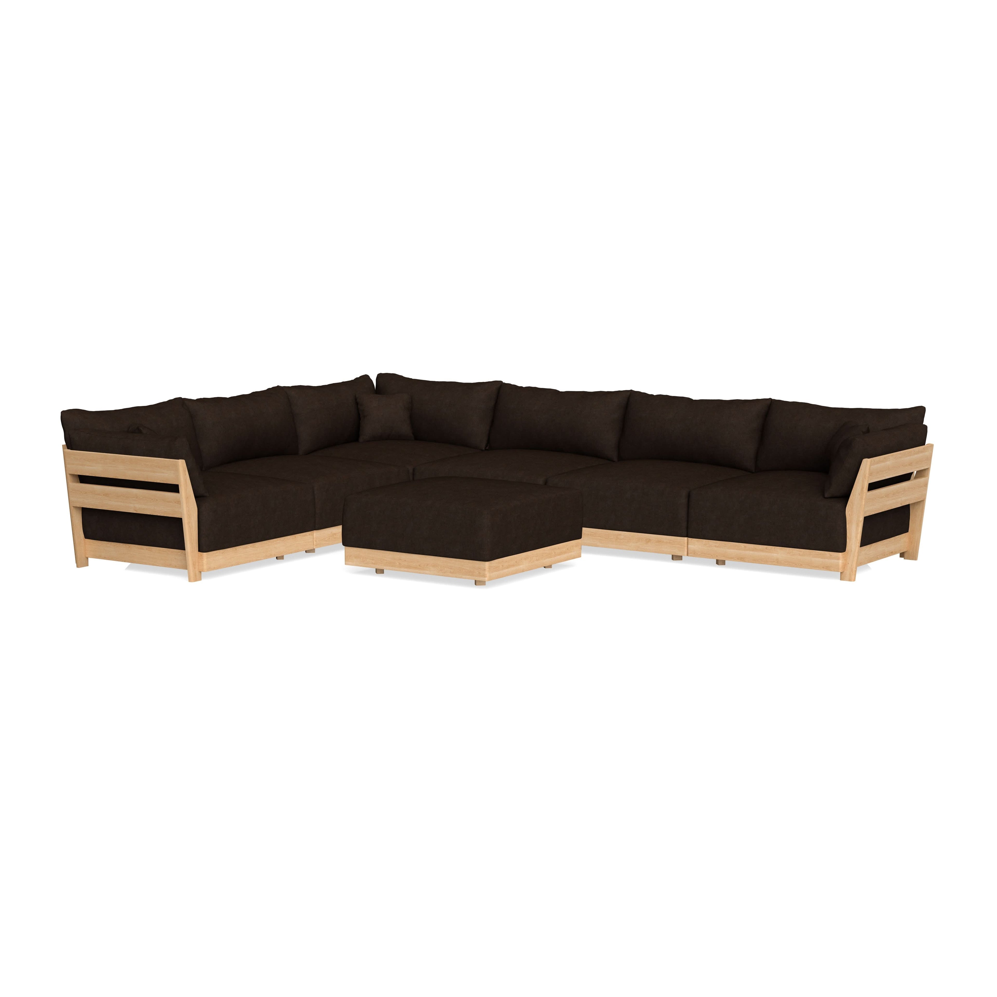 Modular Bondi Latte 6-Seater Corner Sectional + Ottoman in Espresso | Classic Blend