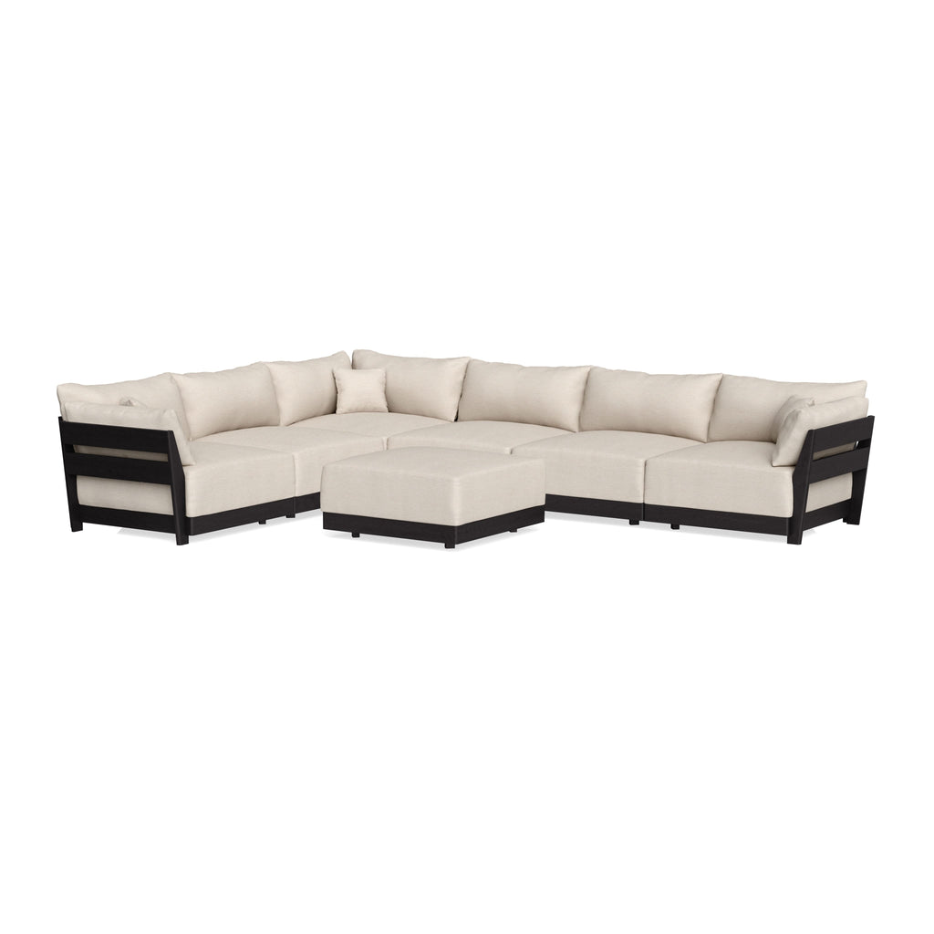 Modular Bondi Black 6-Seater Corner Sectional + Ottoman in Seashell | Memory Foam Blend