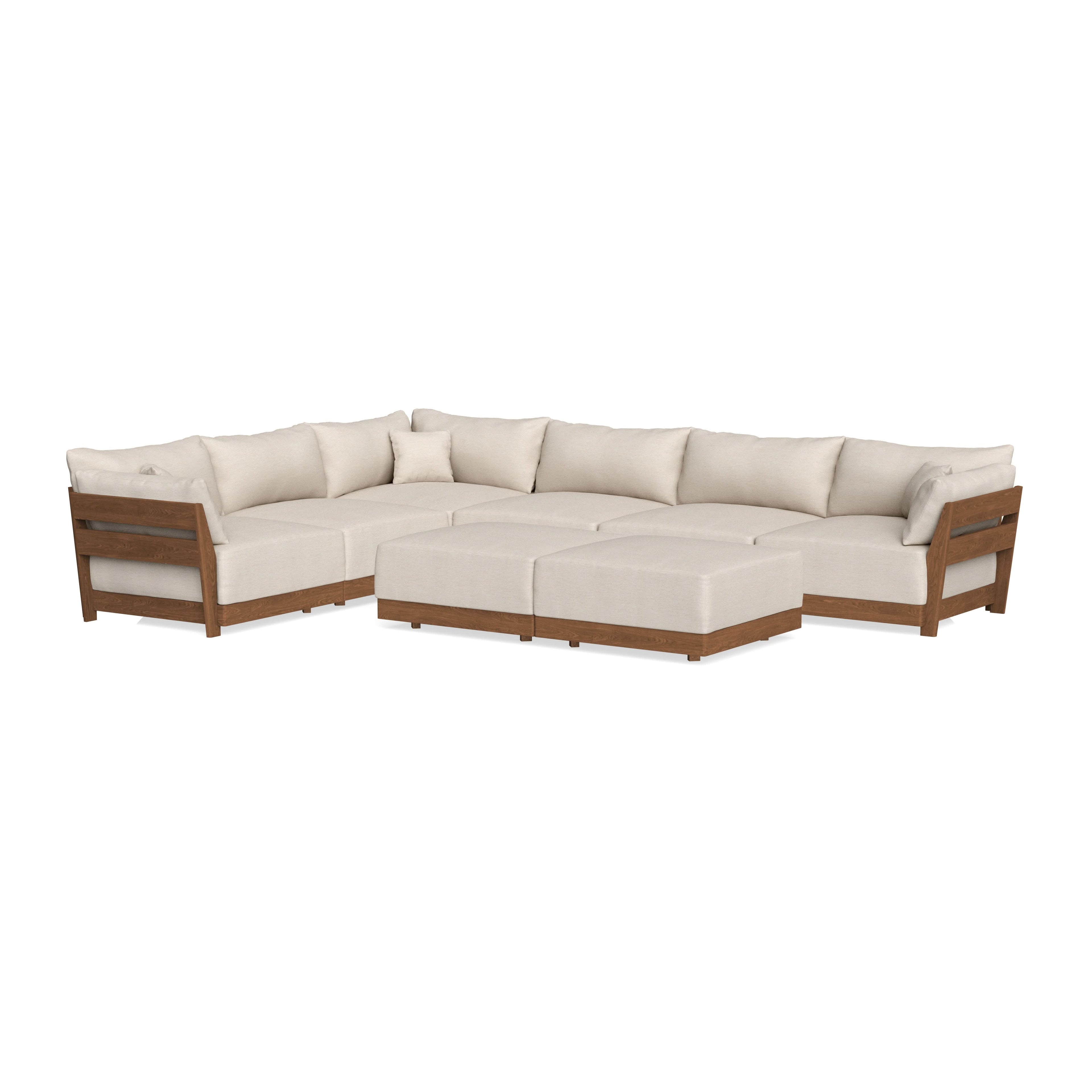 Modular Bondi Espresso 6-Seater Corner Sectional + Bench Ottoman in Seashell | Memory Foam Blend