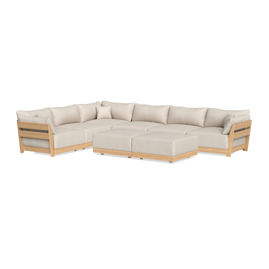 Modular Bondi Latte 6-Seater Corner Sectional + Bench Ottoman in Seashell | Classic Blend