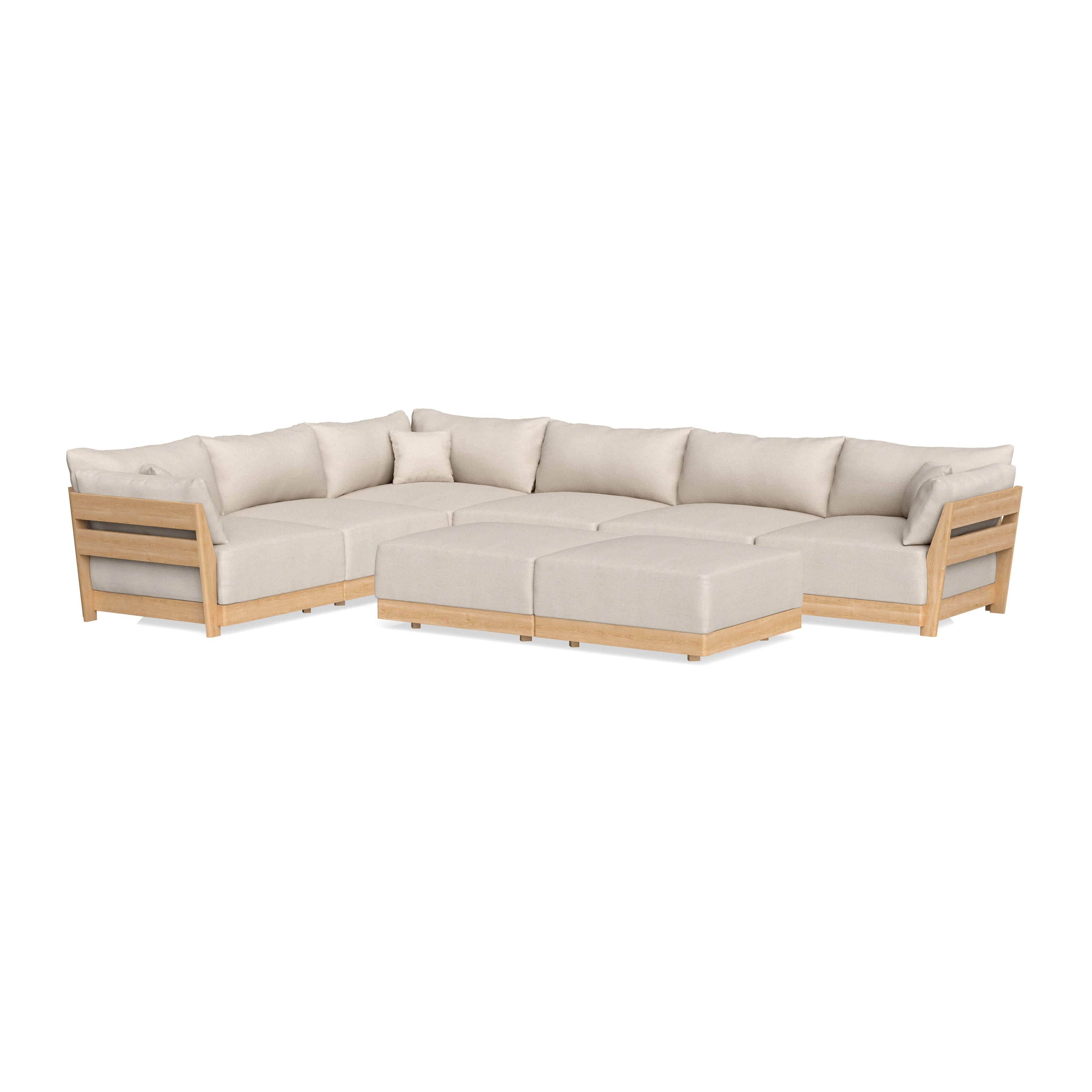 Modular Bondi Latte 6-Seater Corner Sectional + Bench Ottoman in Seashell | Classic Blend