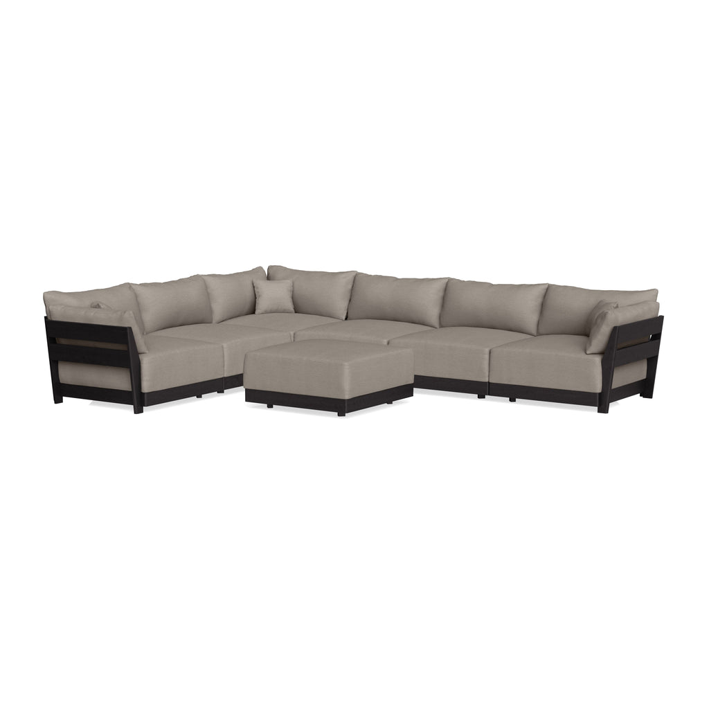 Modular Bondi Black 6-Seater Corner Sectional + Ottoman in Cinder Gray | Classic Blend