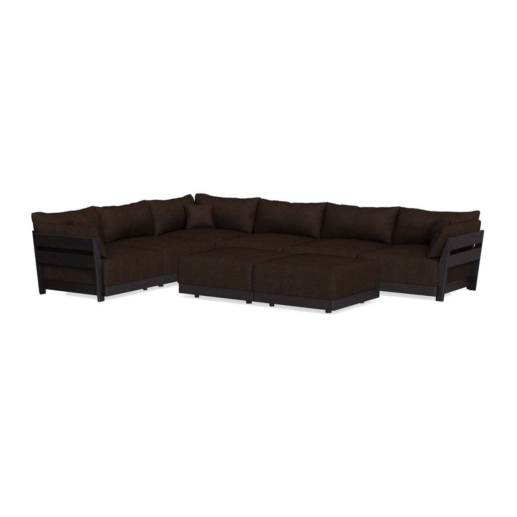Modular Bondi Black 6-Seater Corner Sectional + Bench Ottoman in Espresso | Memory Foam Blend