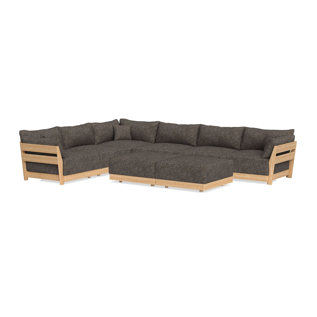 Modular Bondi Latte 6-Seater Corner Sectional + Bench Ottoman in Eclipse | Memory Foam Blend