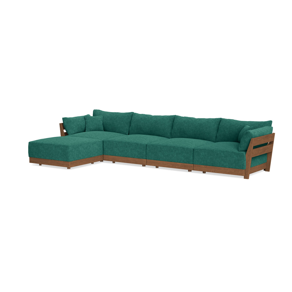 Modular Bondi Espresso 4-Seater Sectional in Jade Green | Memory Foam Blend