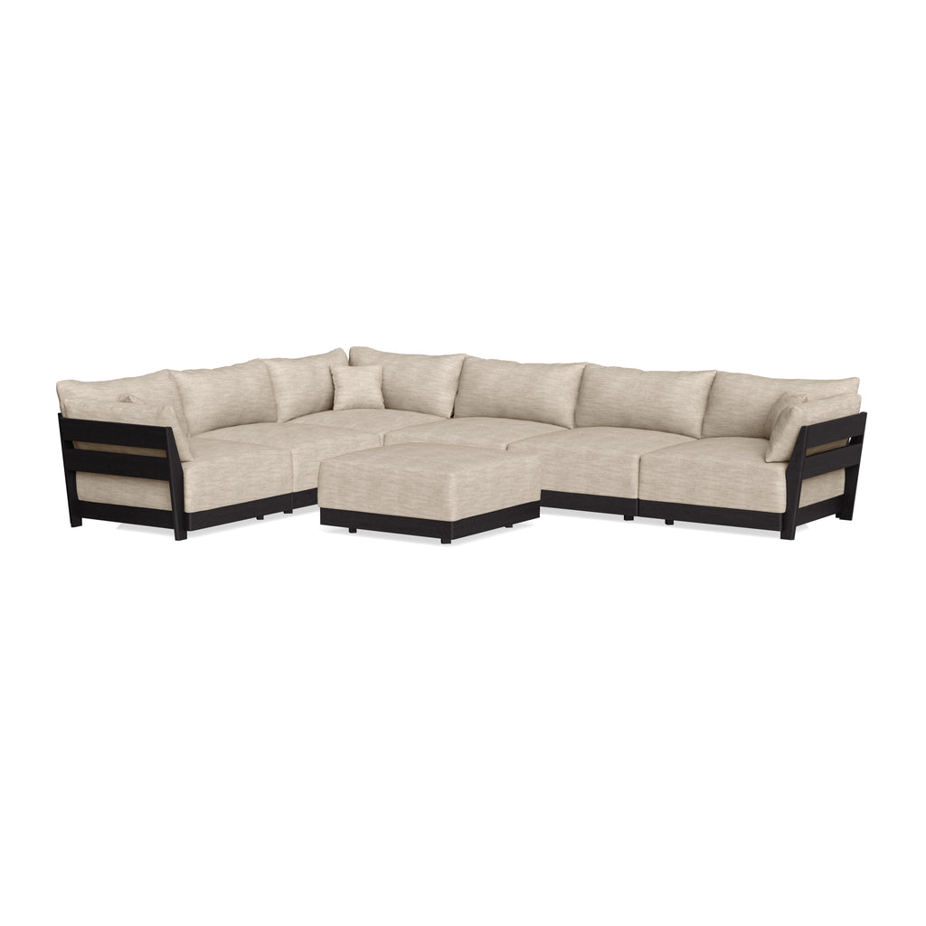 Modular Bondi Black 6-Seater Corner Sectional + Ottoman in Wheat | Memory Foam Blend