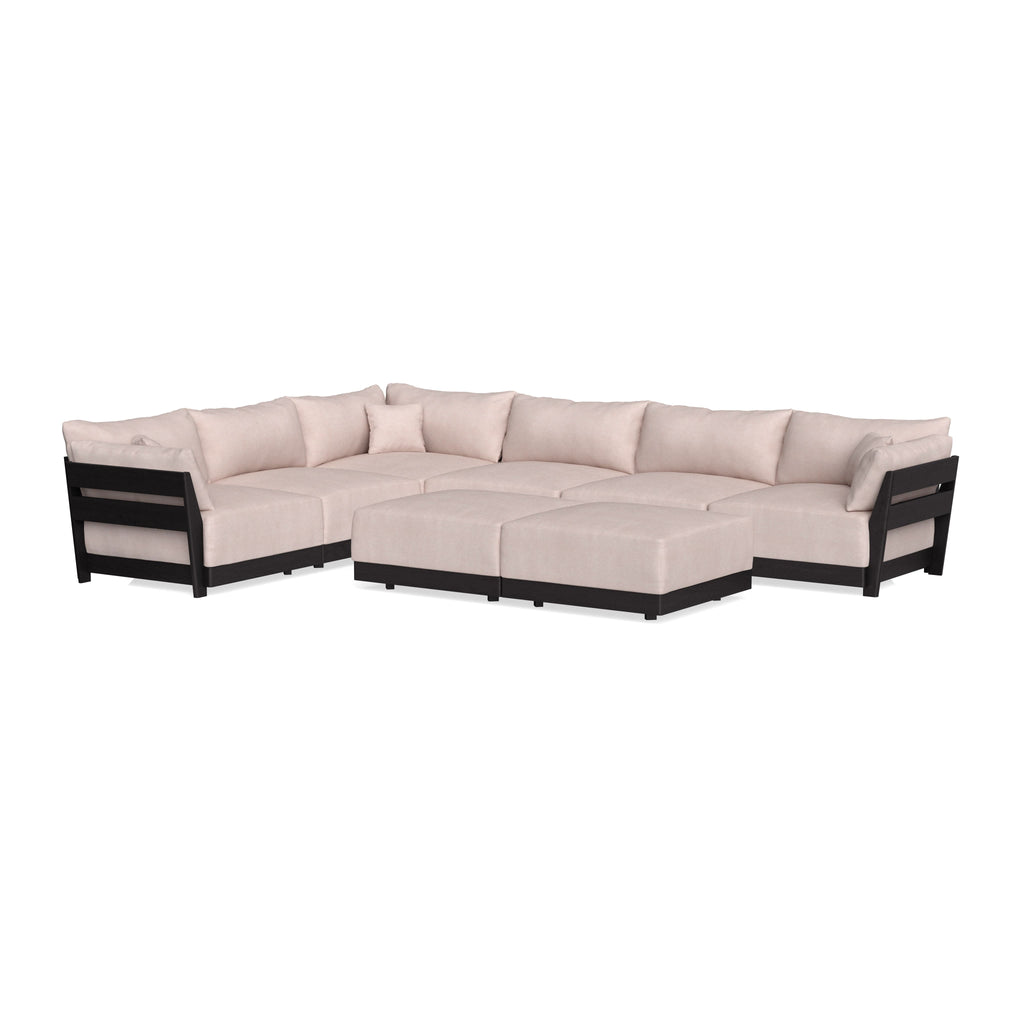 Modular Bondi Black 6-Seater Corner Sectional + Bench Ottoman in Blush | Classic Blend
