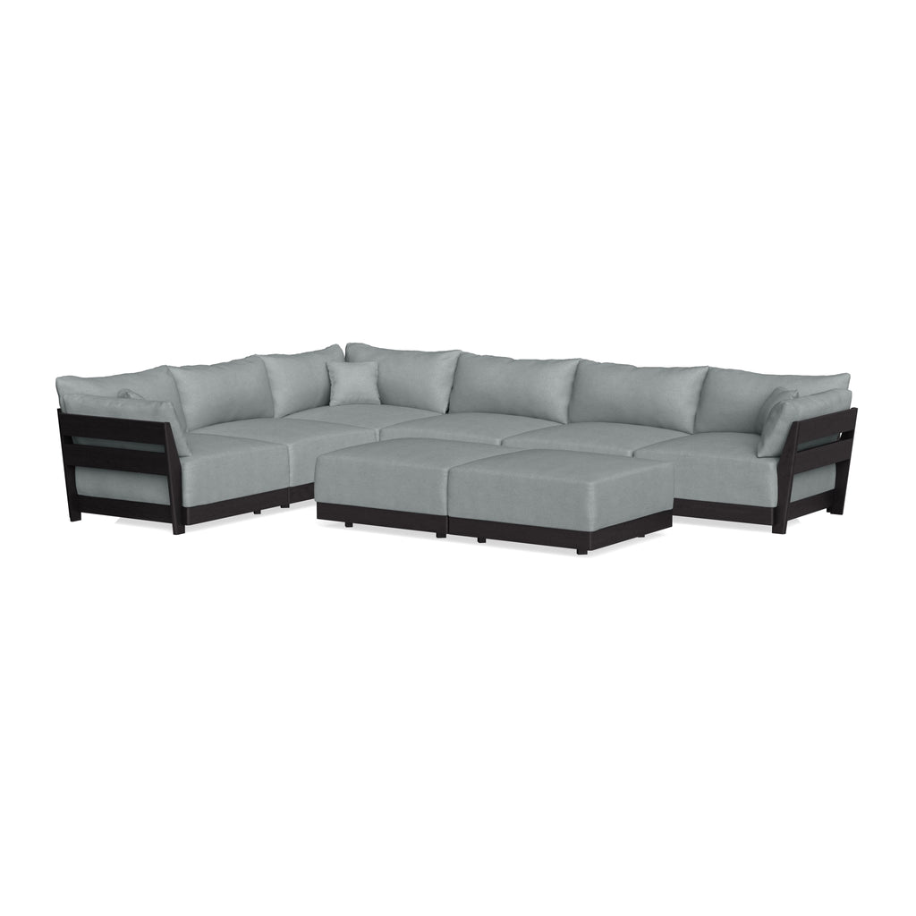 Modular Bondi Black 6-Seater Corner Sectional + Bench Ottoman in Light Steel | Classic Blend