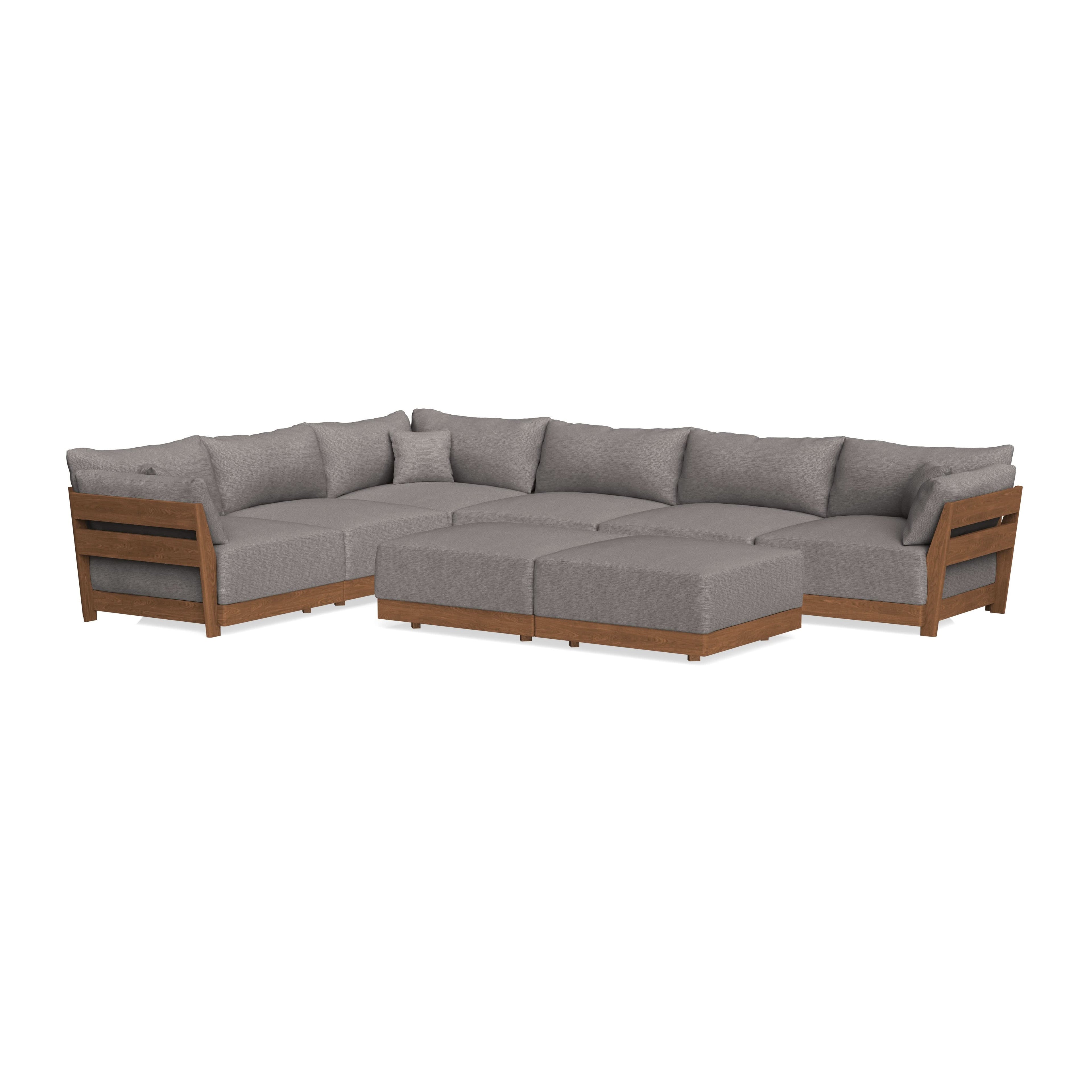 Modular Bondi Espresso 6-Seater Corner Sectional + Bench Ottoman in Cement | Memory Foam Blend