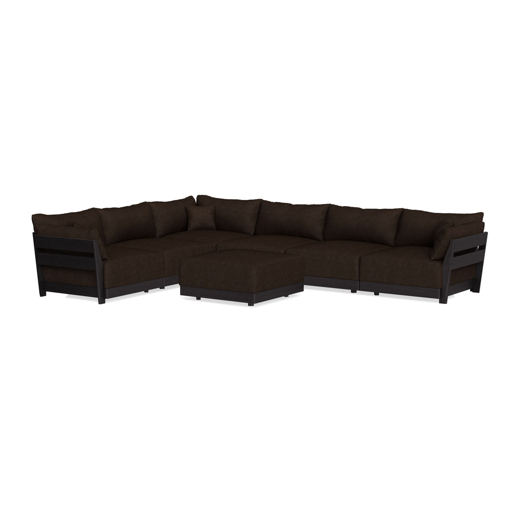 Modular Bondi Black 6-Seater Corner Sectional + Ottoman in Espresso | Classic Blend