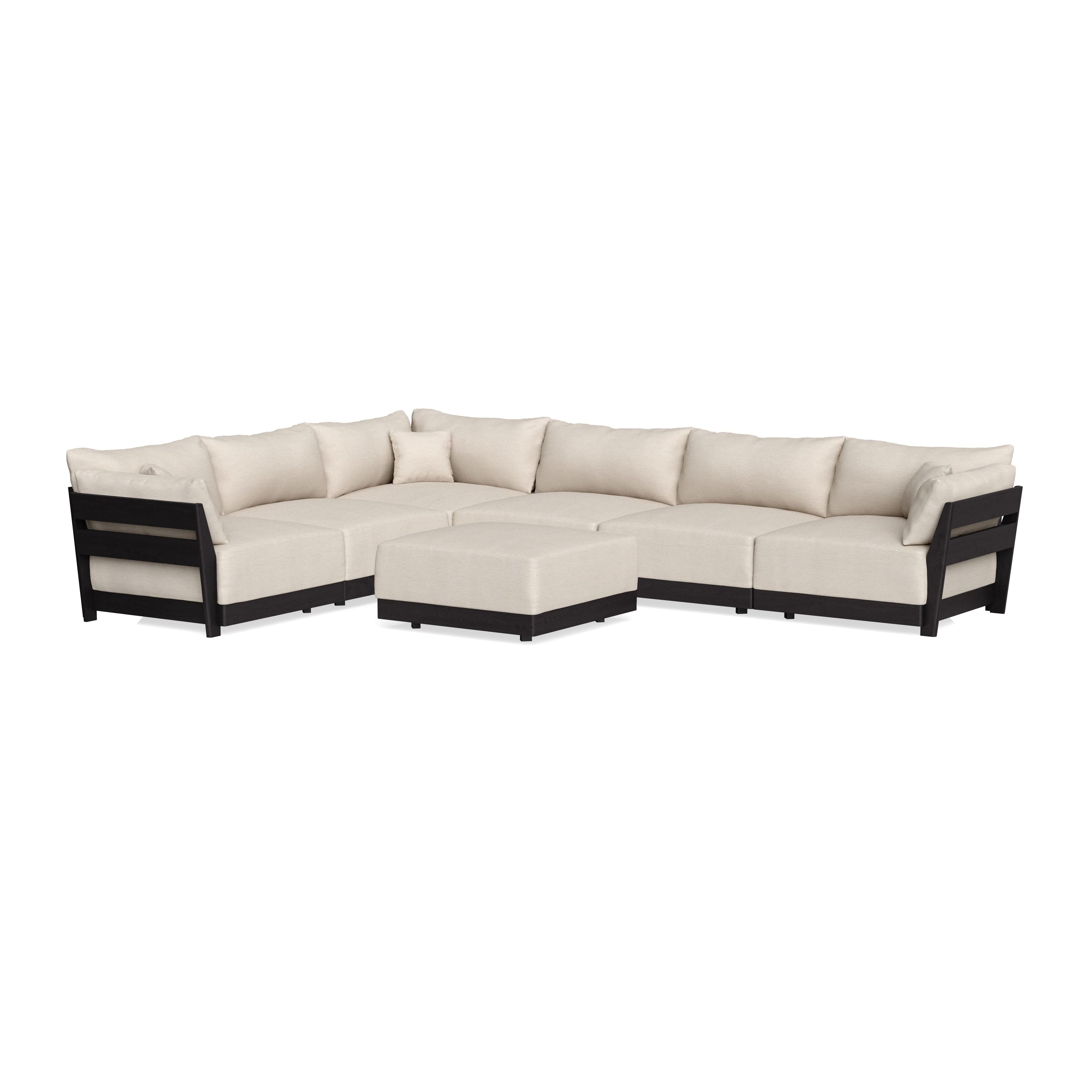 Modular Bondi Black 6-Seater Corner Sectional + Ottoman in Seashell | Classic Blend