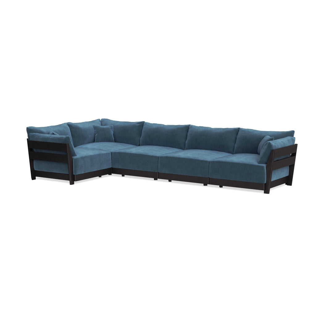 Modular Bondi Black 5-Seater L-Sectional in Oxford Blue | Memory Foam Blend