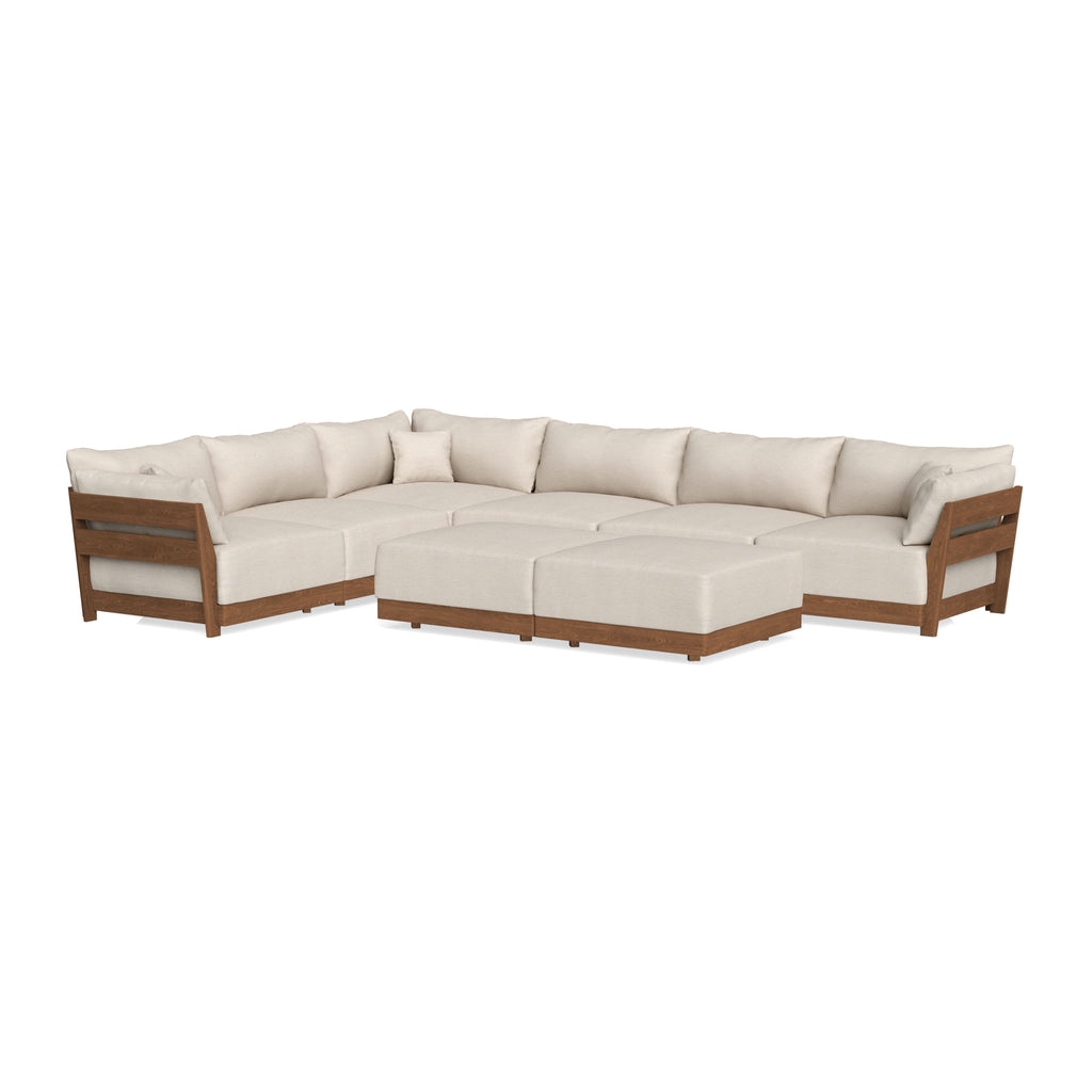 Modular Bondi Espresso 6-Seater Corner Sectional + Bench Ottoman in Seashell | Classic Blend