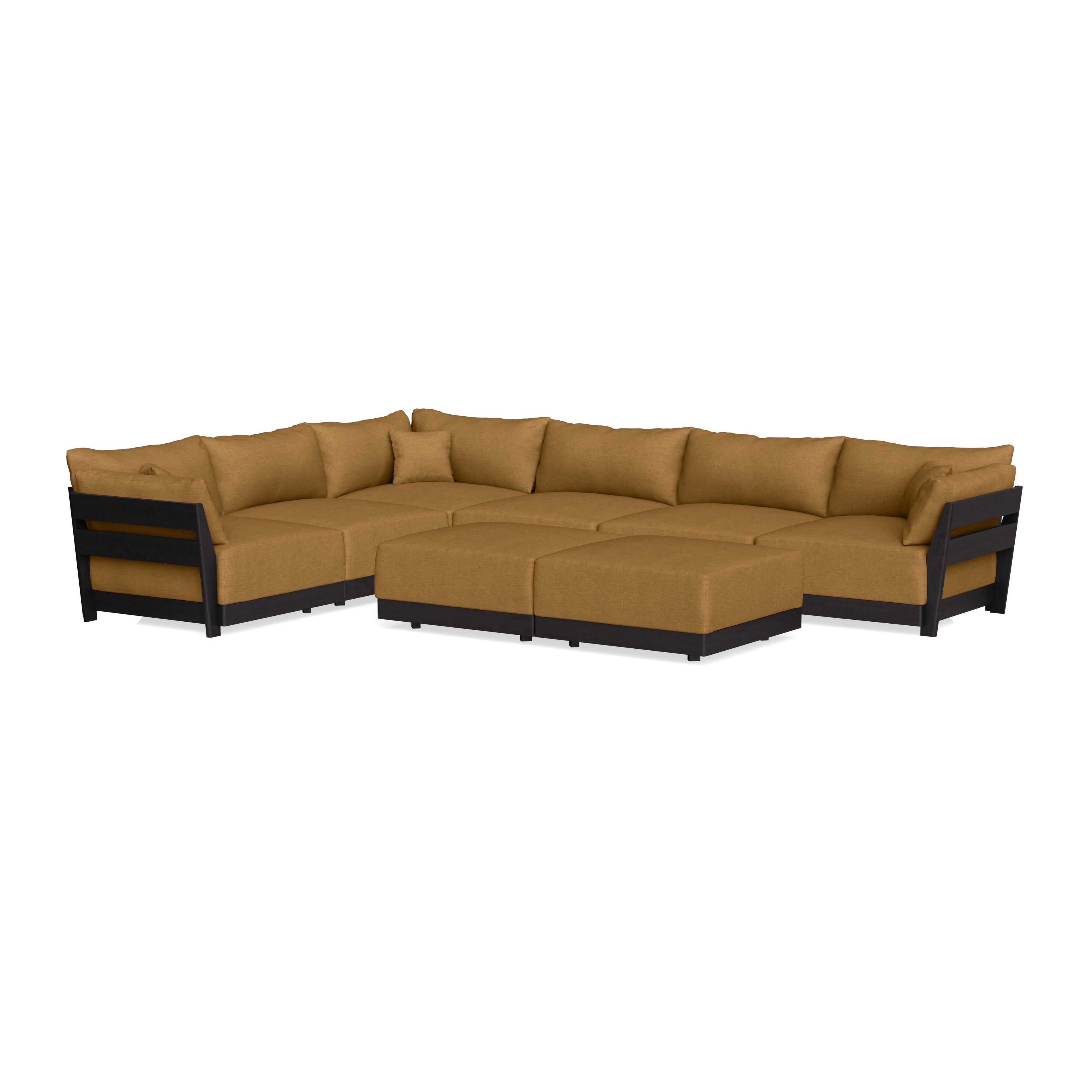 Modular Bondi Black 6-Seater Corner Sectional + Bench Ottoman in Dijon | Memory Foam Blend