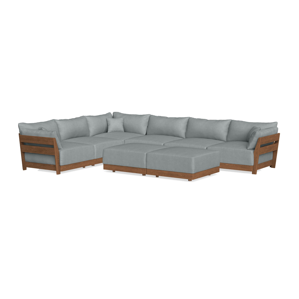 Modular Bondi Espresso 6-Seater Corner Sectional + Bench Ottoman in Light Steel | Classic Blend