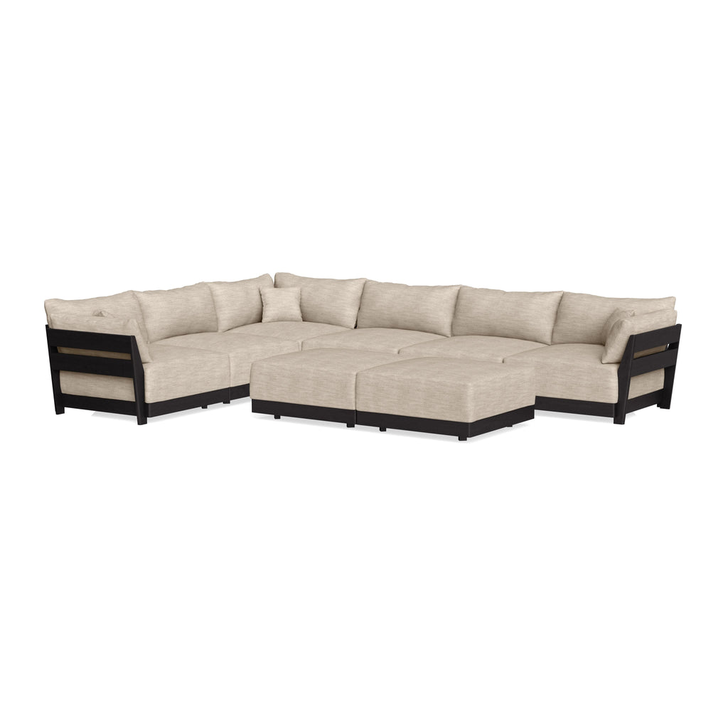Modular Bondi Black 6-Seater Corner Sectional + Bench Ottoman in Wheat | Classic Blend