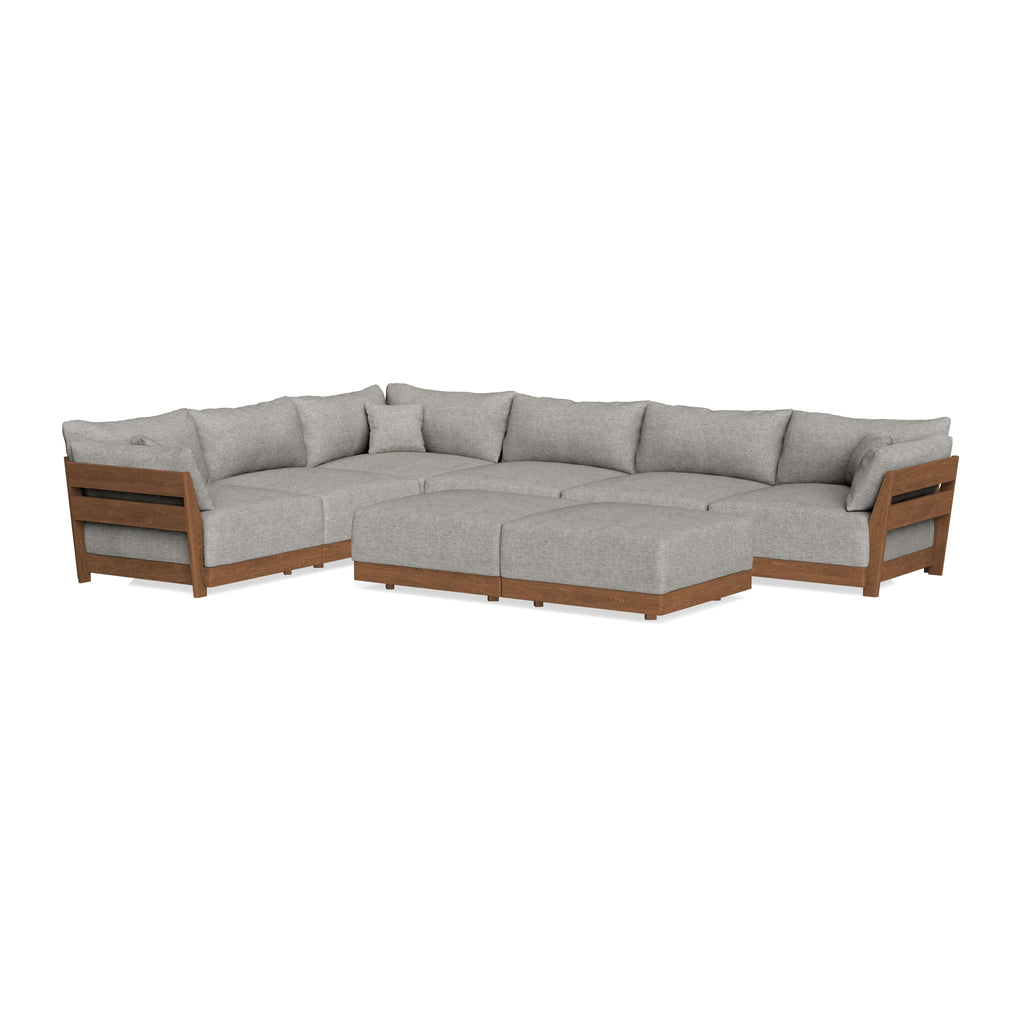 Modular Bondi Espresso 6-Seater Corner Sectional + Bench Ottoman in Fog | Classic Blend