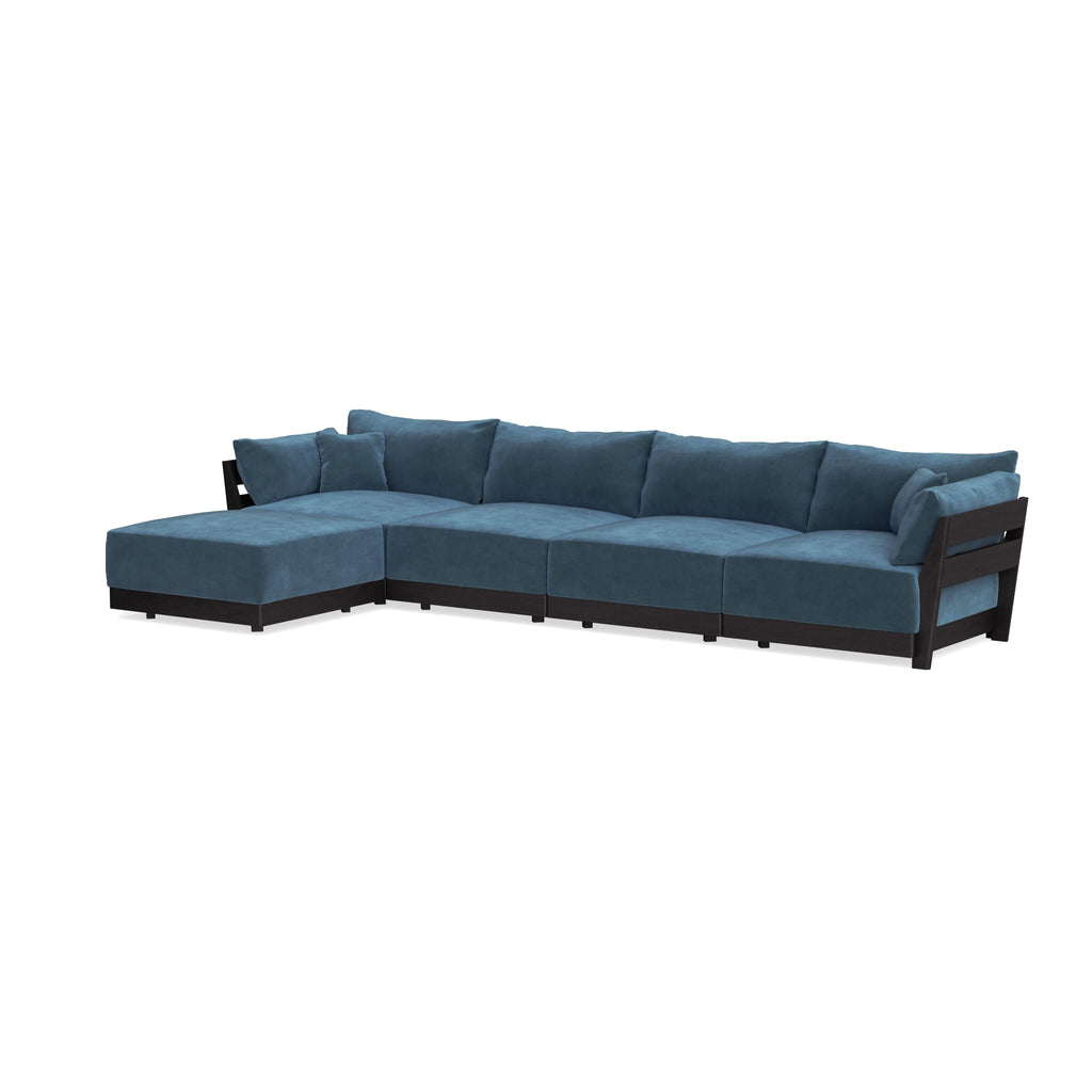 Modular Bondi Black 4-Seater Sectional in Oxford Blue | Classic Blend