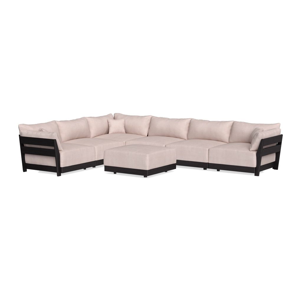 Modular Bondi Black 6-Seater Corner Sectional + Ottoman in Blush | Classic Blend