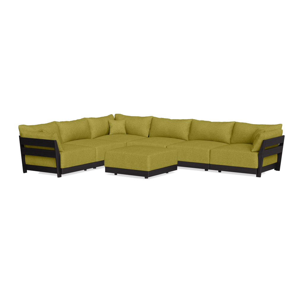 Modular Bondi Black 6-Seater Corner Sectional + Ottoman in Avocado | Classic Blend